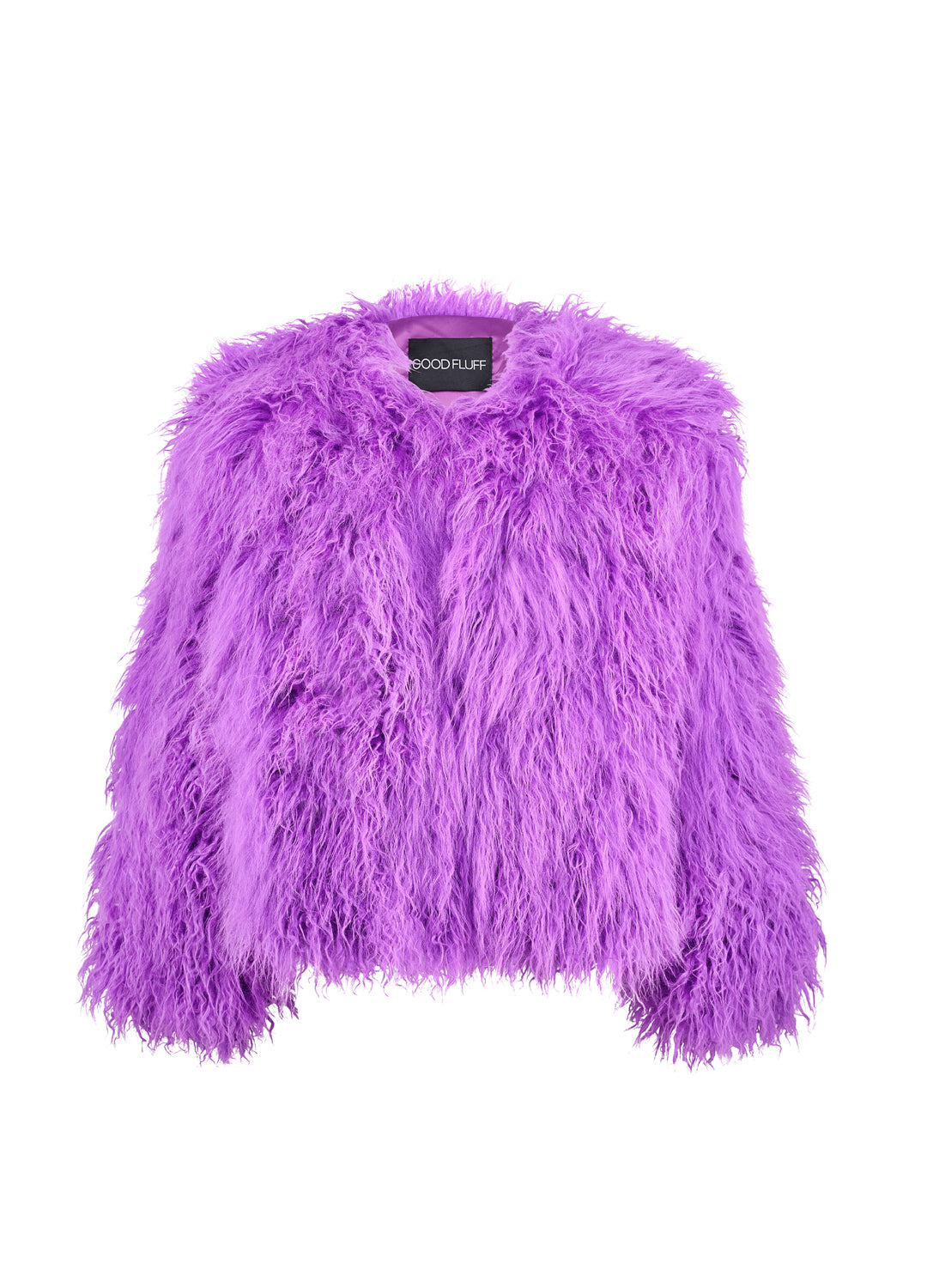 Purple fluffy jacket on a white background