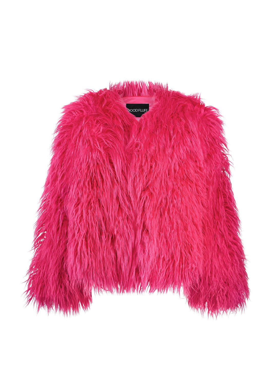 Pink fluffy jacket on a white background