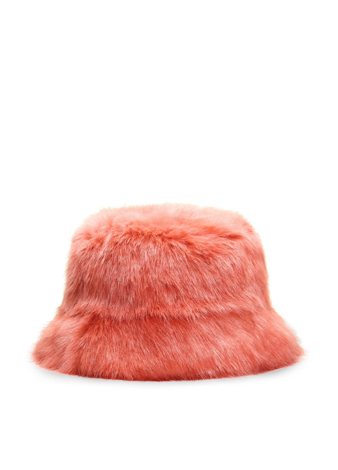 Pink fur bucket hat on a white background