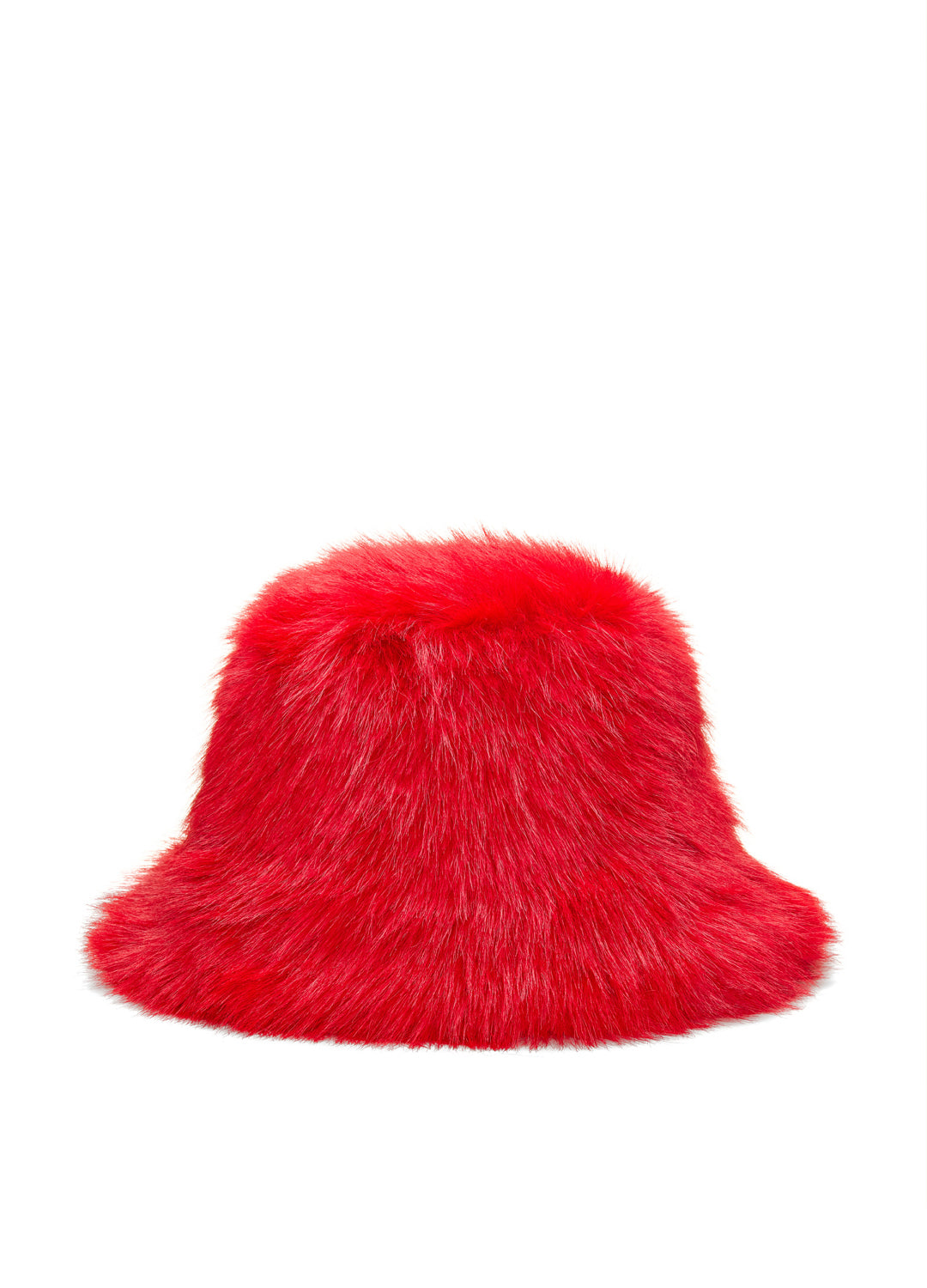 Red fur bucket hat on a white background
