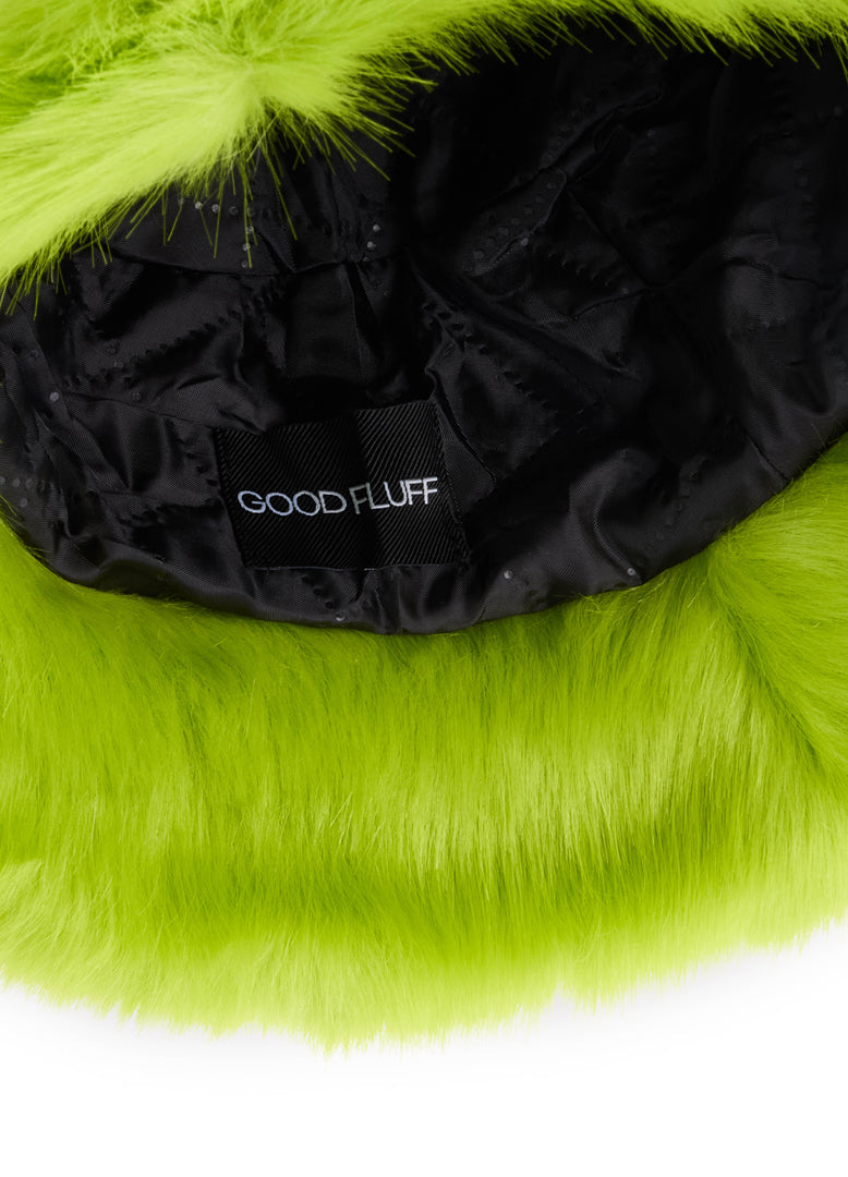 Good Fluff Faux Fur Long Fluffy Bucket Hat - Lime Green