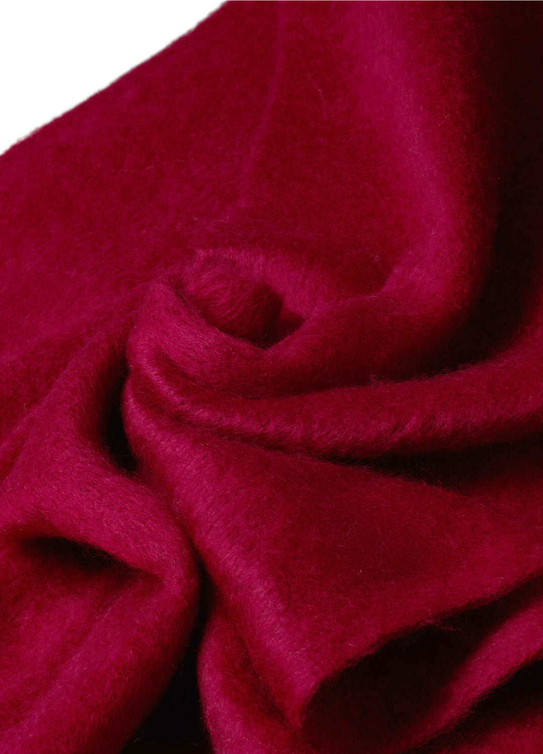 Close-up of a dark rich cherry red fabric with a textured surface