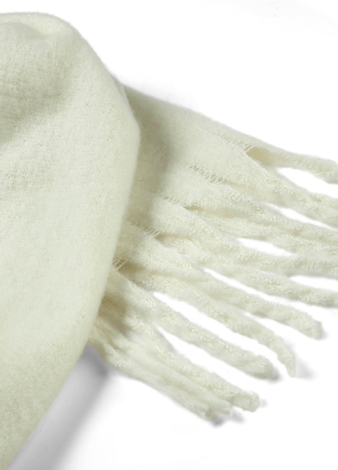 Lunar white scarf with fringes on a white background