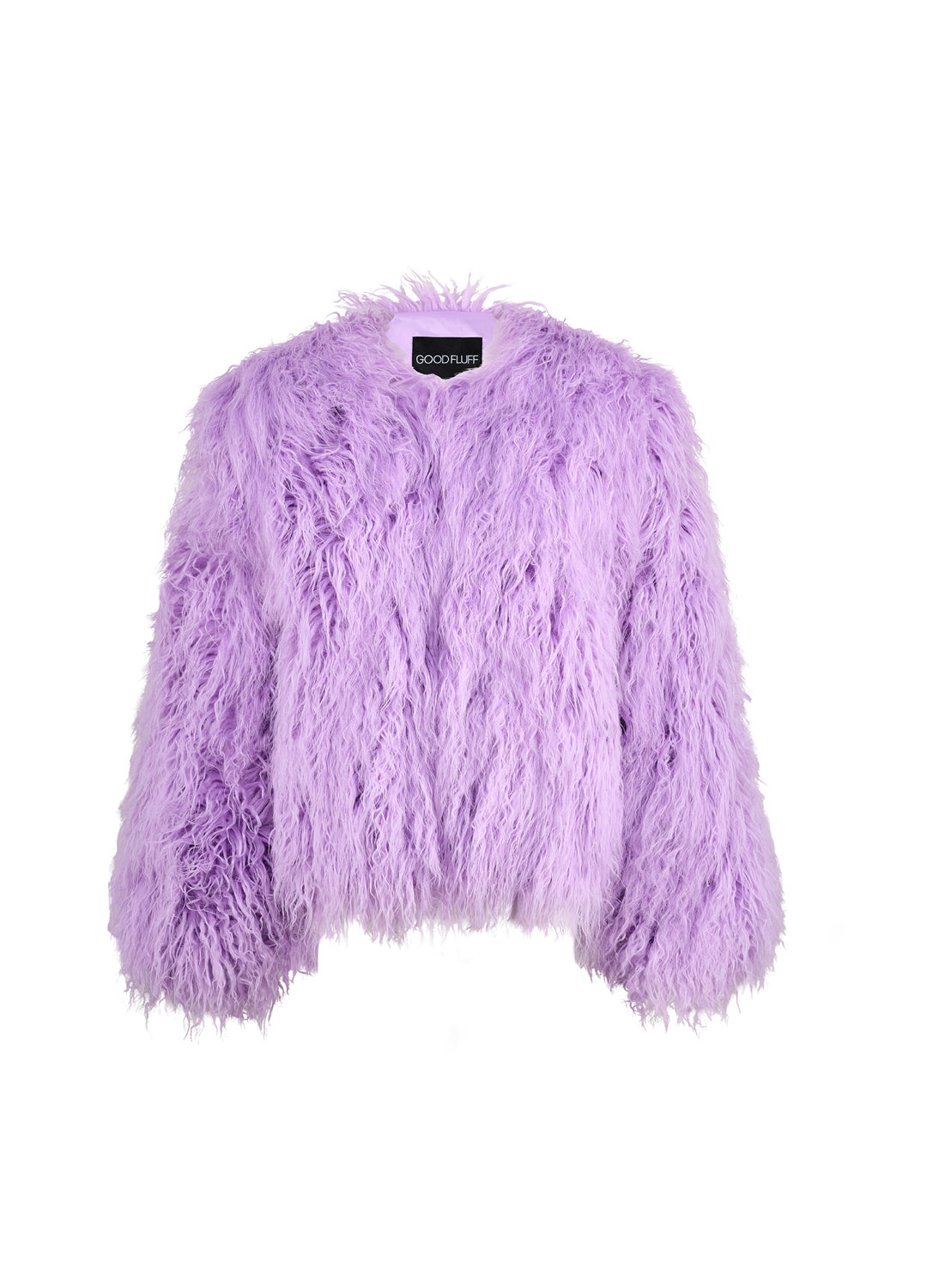 Light Lilac purple fluffy jacket on a white background