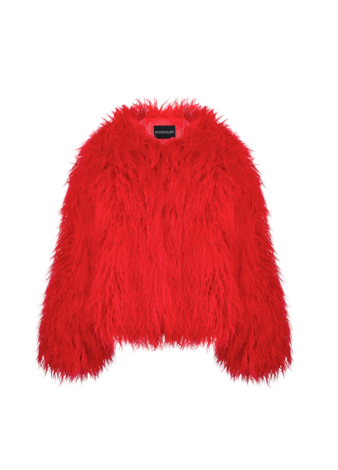 Red fluffy jacket on a white background