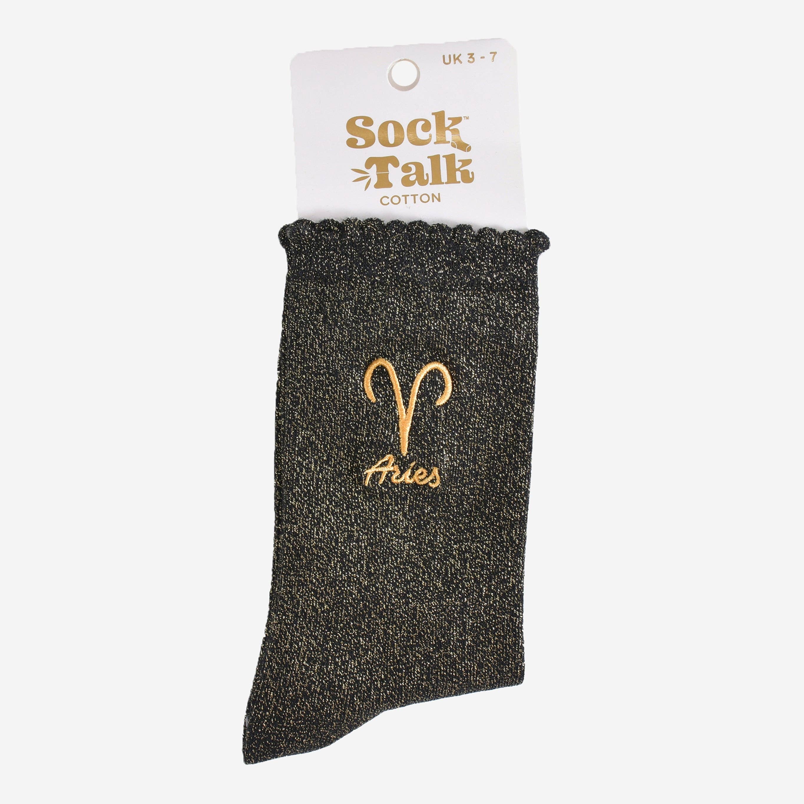 Aries Zodiac Black Gold Glitter Horoscope Socks