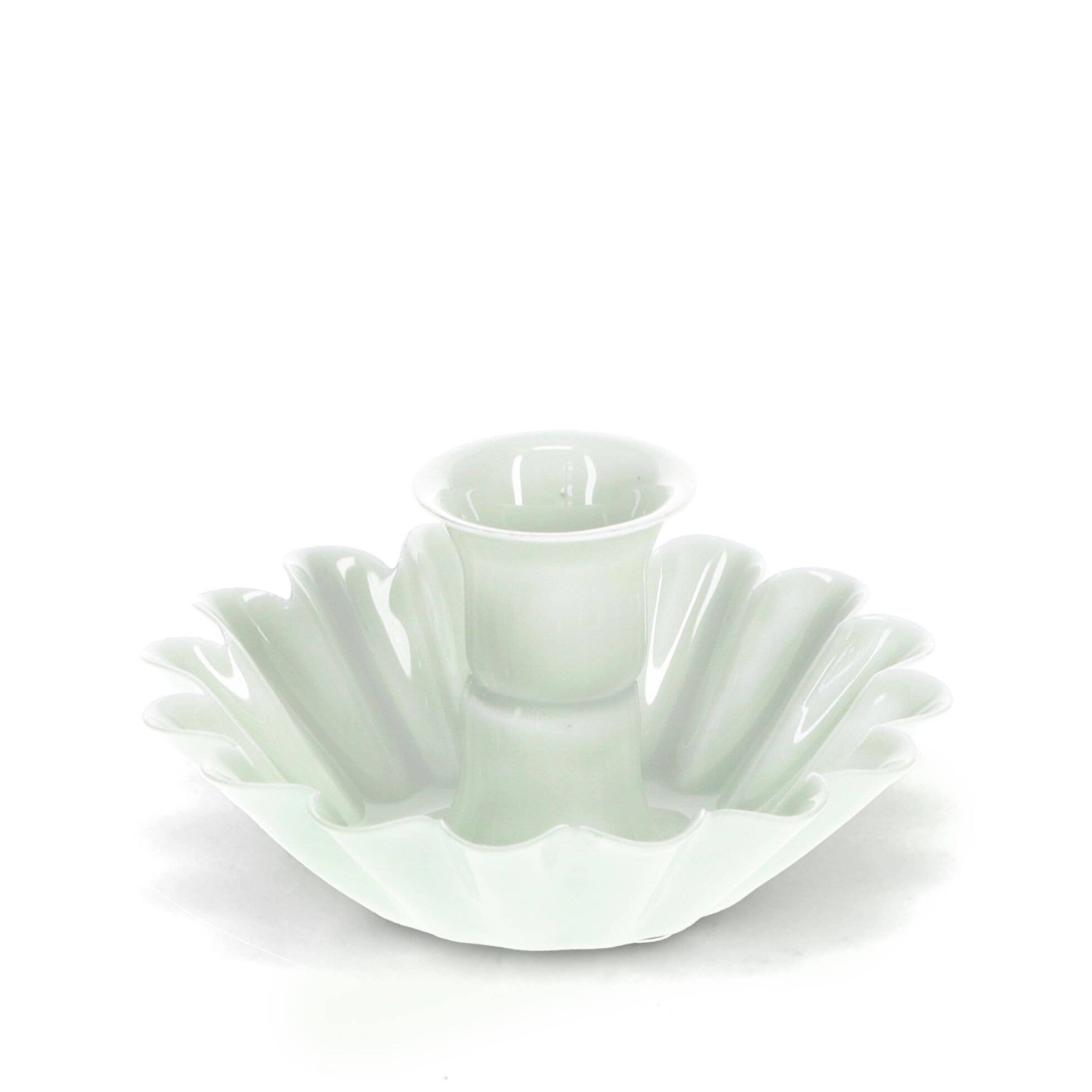Enamel Cupped Flower Candle Holder - Light Grey