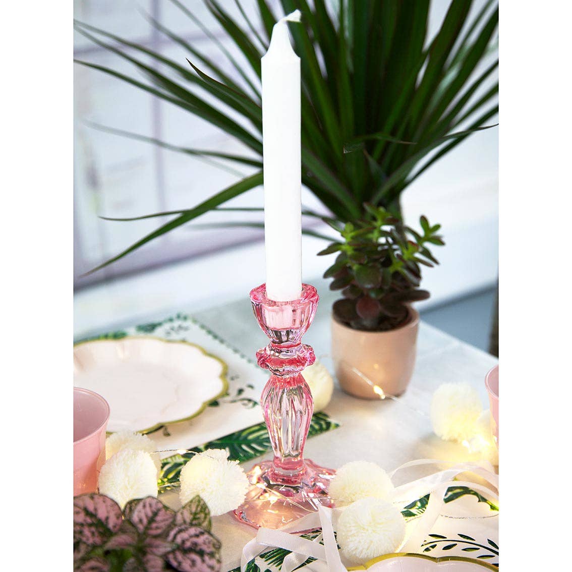 Glass Candle Holder - Pink