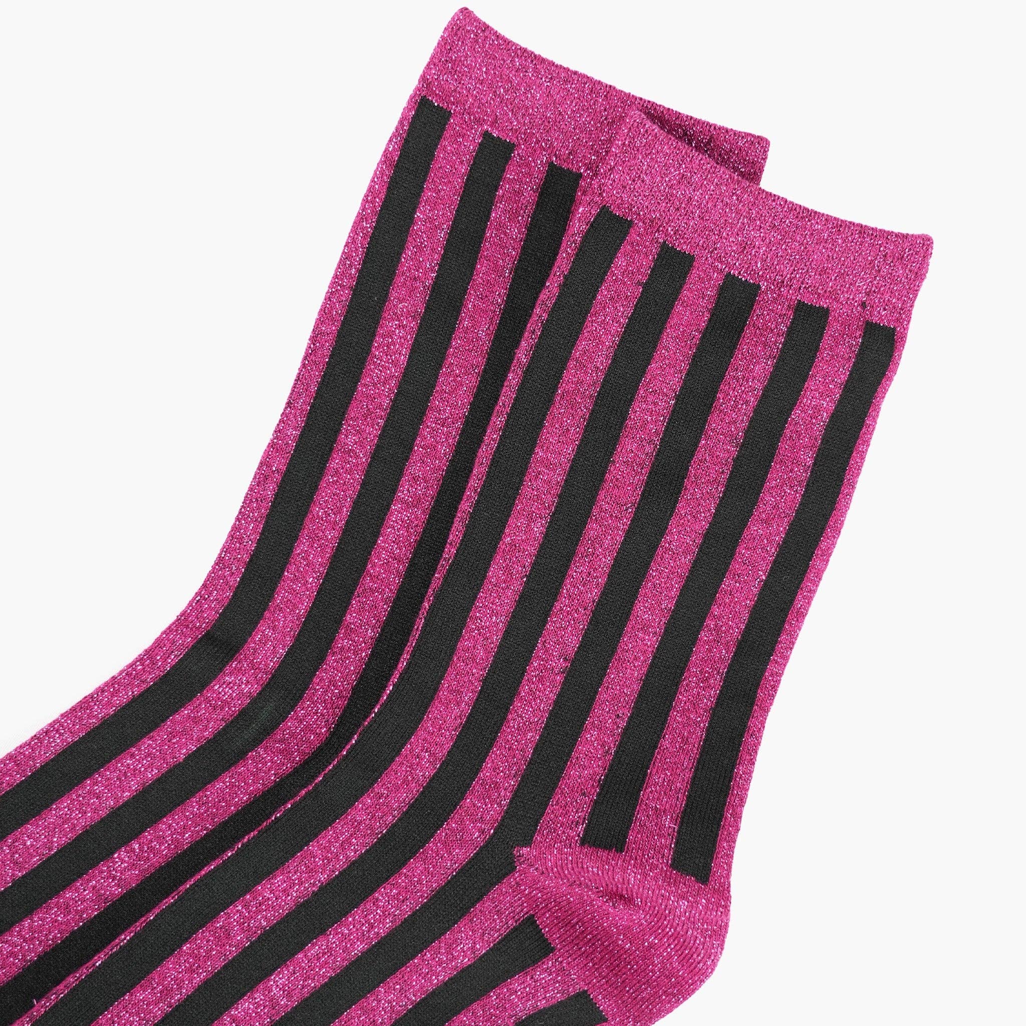 Sparkly Berry Purple Vertical Stripe Glitter Socks