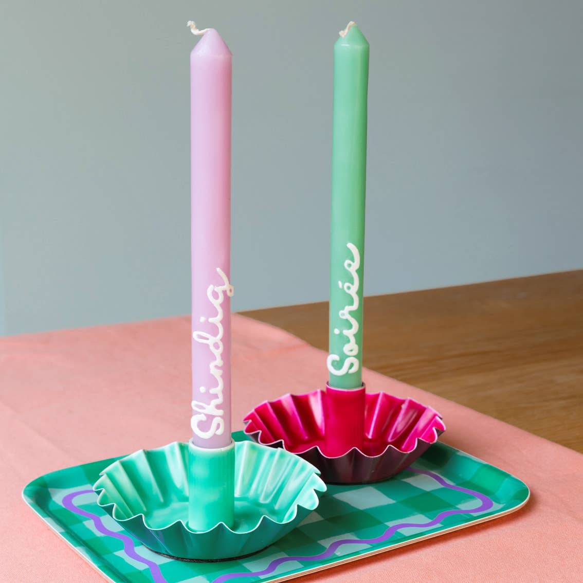 Scalloped Green Metal Candle Holder