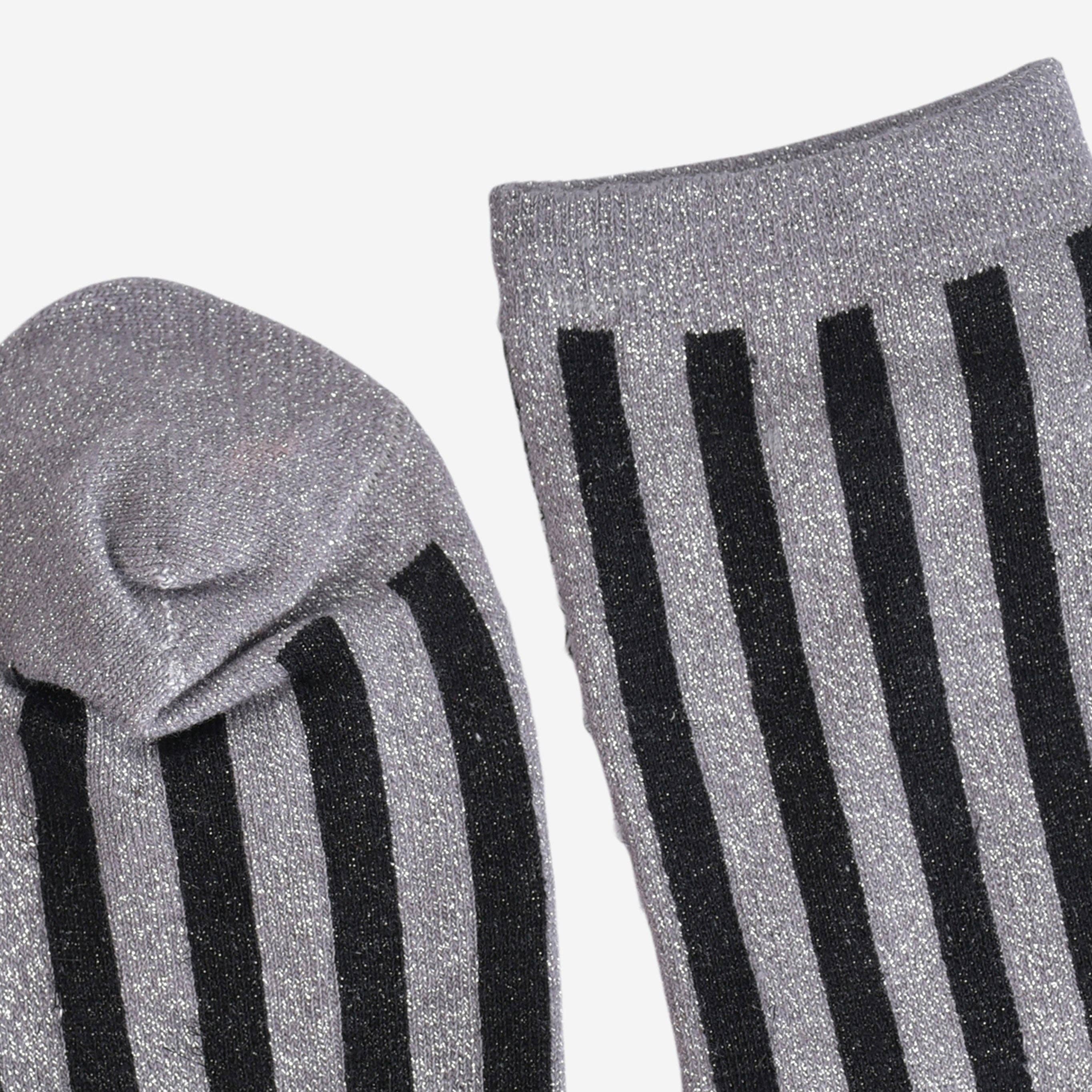 Sparkly Grey Black Vertical Stripe Glitter Socks