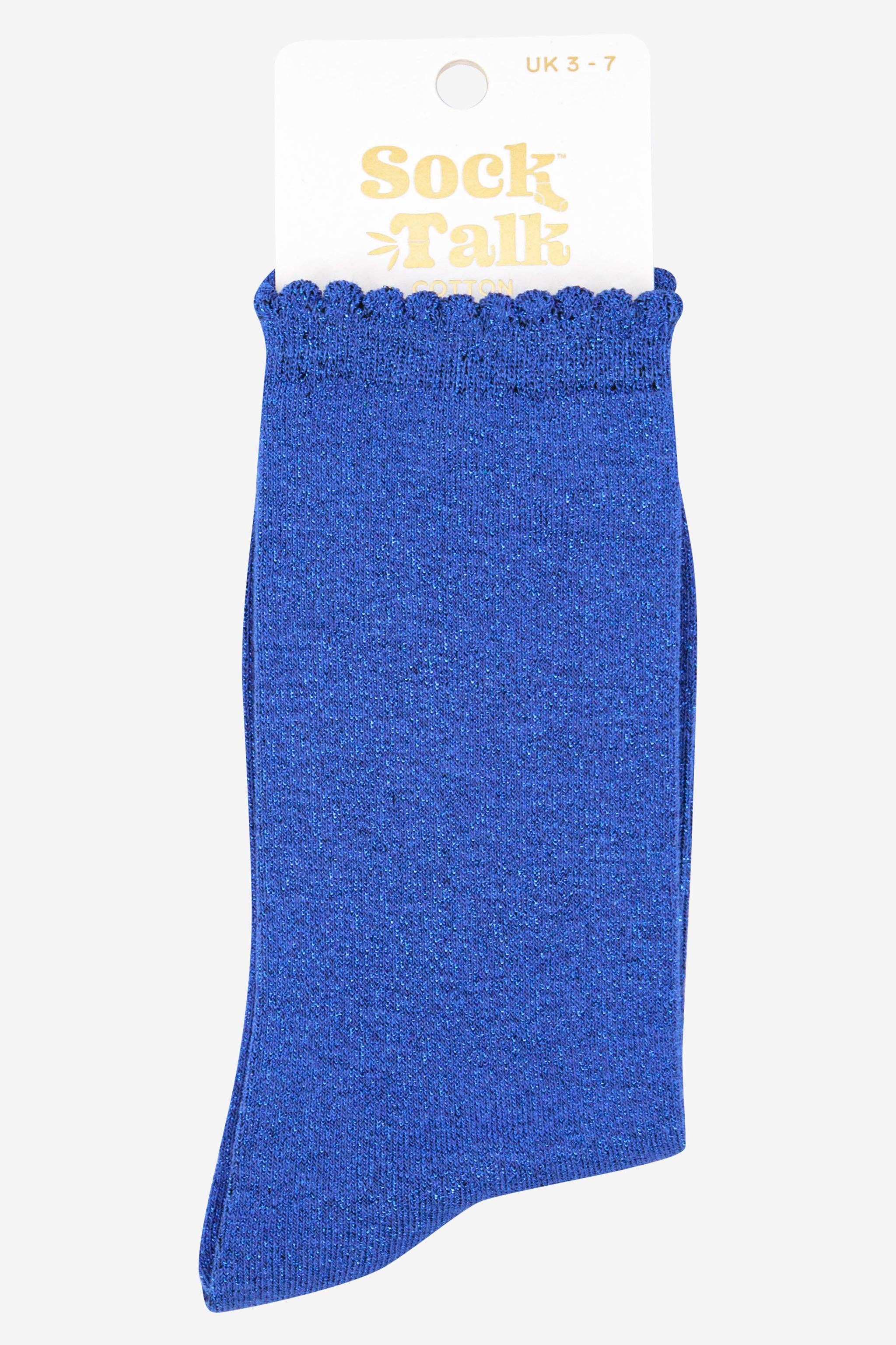 Electric Cobalt Blue Sparkly Glitter Scallop Hem Socks