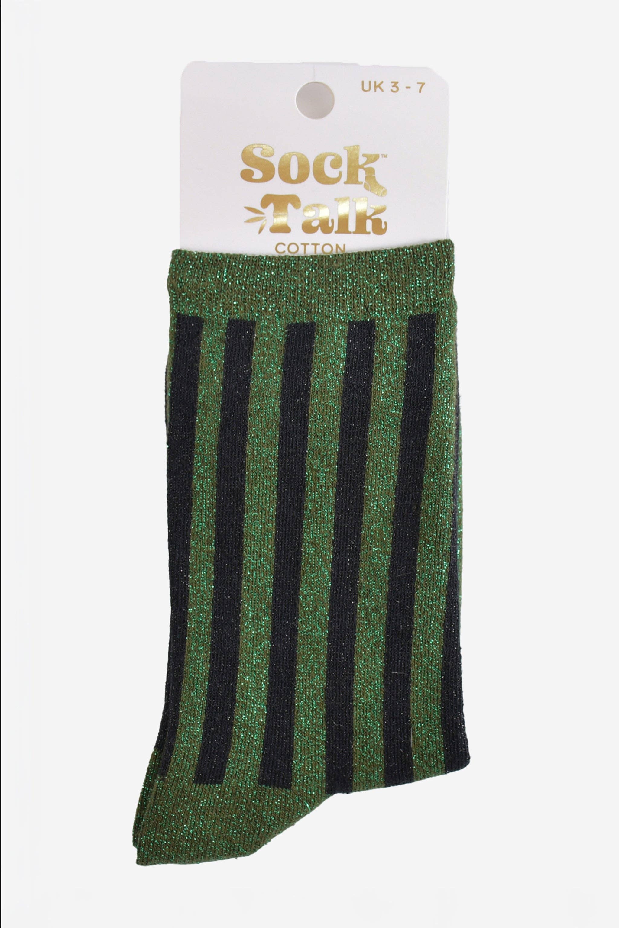 Sparkly Khaki Green Black Vertical Stripe Glitter Socks