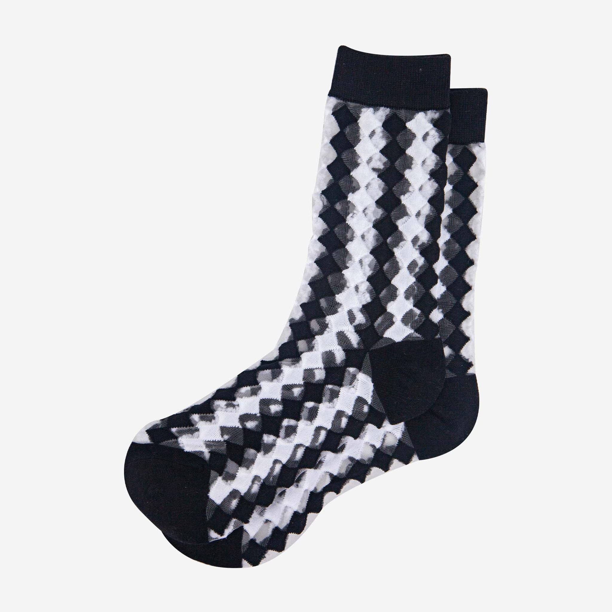 Sheer Black White Argyle Diamond Print Socks