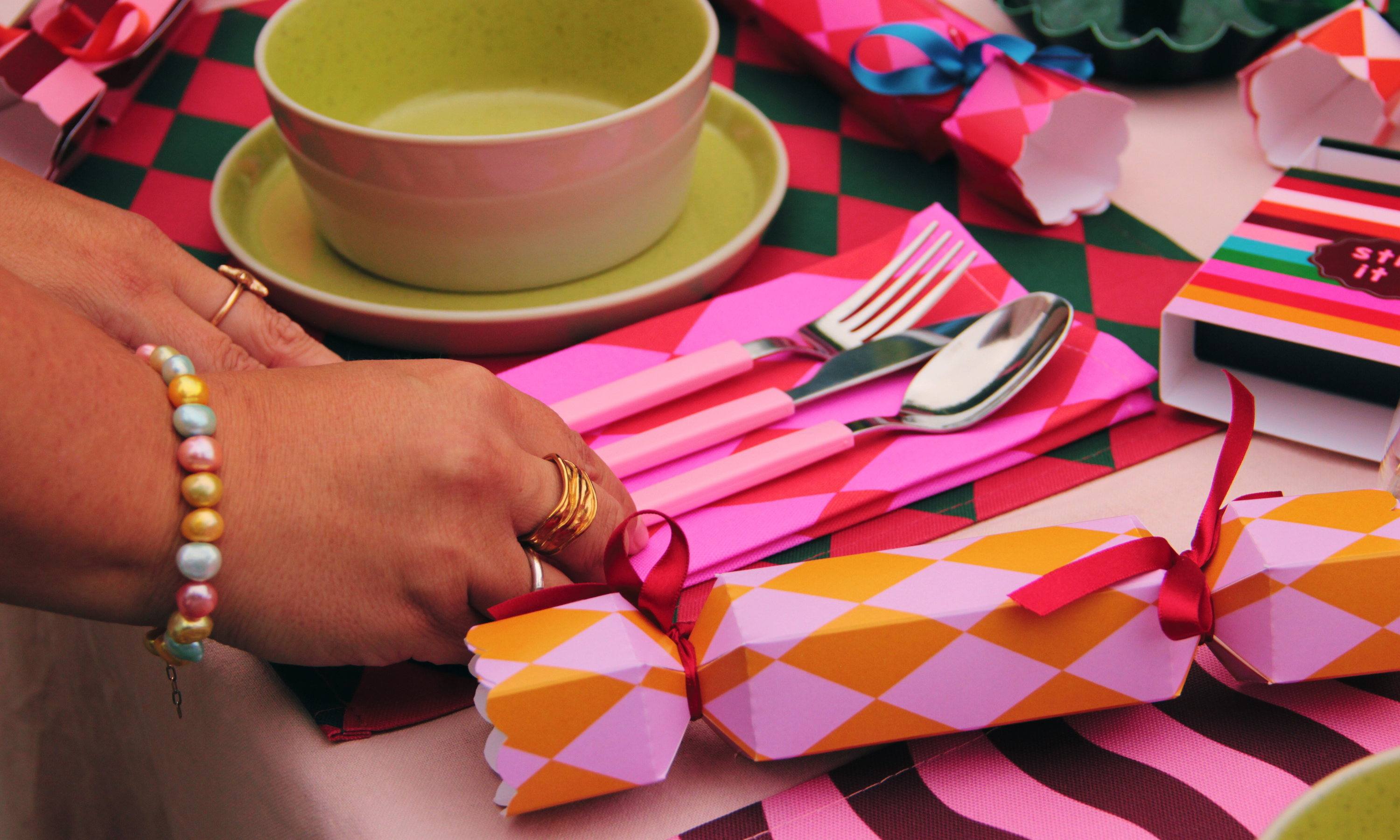 Stripe Pattern Christmas Crackers - Orange and Blush