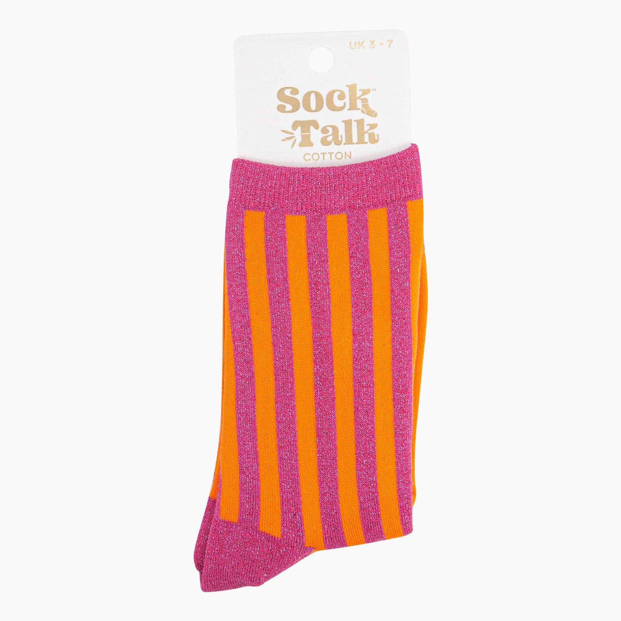 Sparkly Hot Pink Orange Vertical Stripe Glitter Socks
