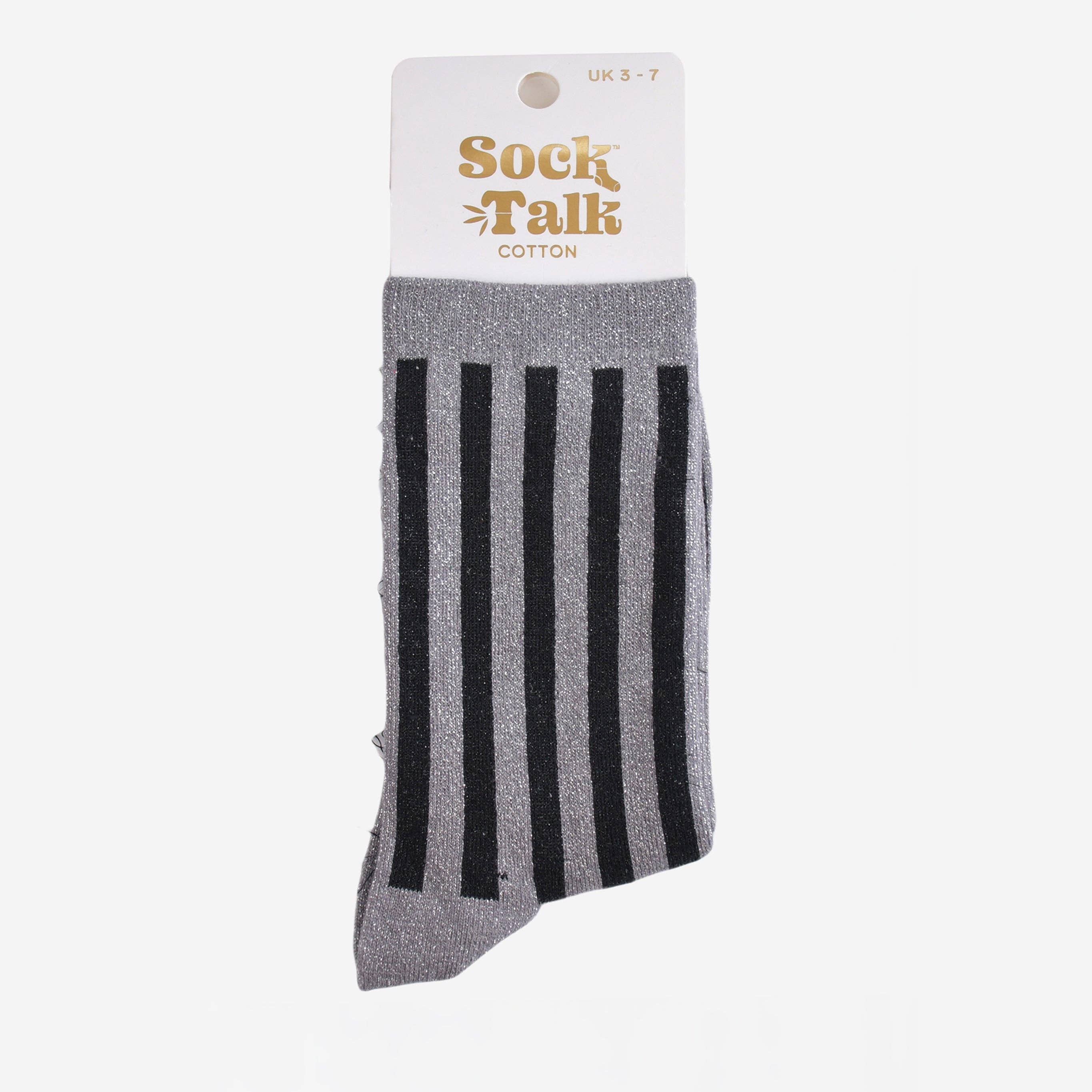 Sparkly Grey Black Vertical Stripe Glitter Socks