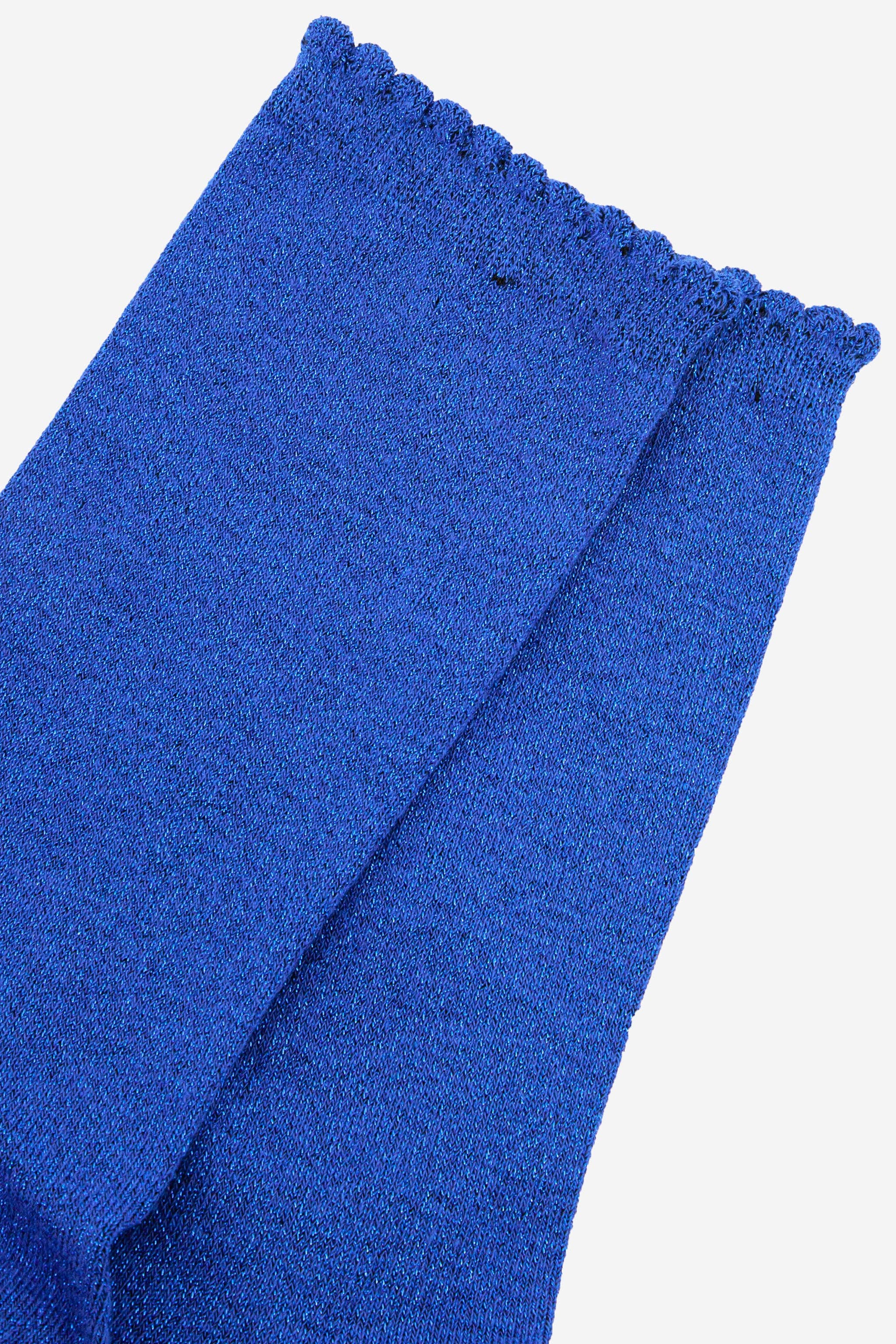 Electric Cobalt Blue Sparkly Glitter Scallop Hem Socks