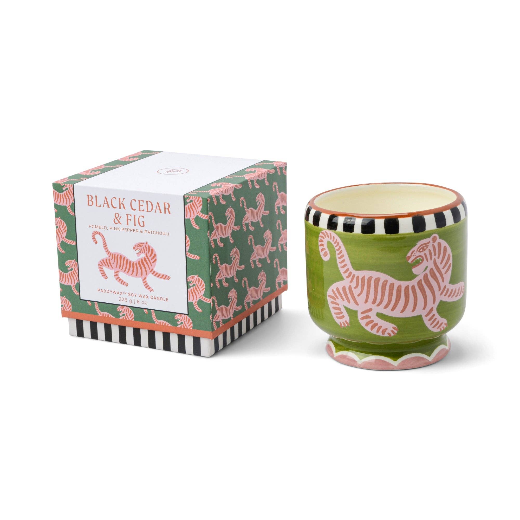 Paddywax A Dopo Tiger Ceramic Soy Wax Candle - Black Cedar & Fig