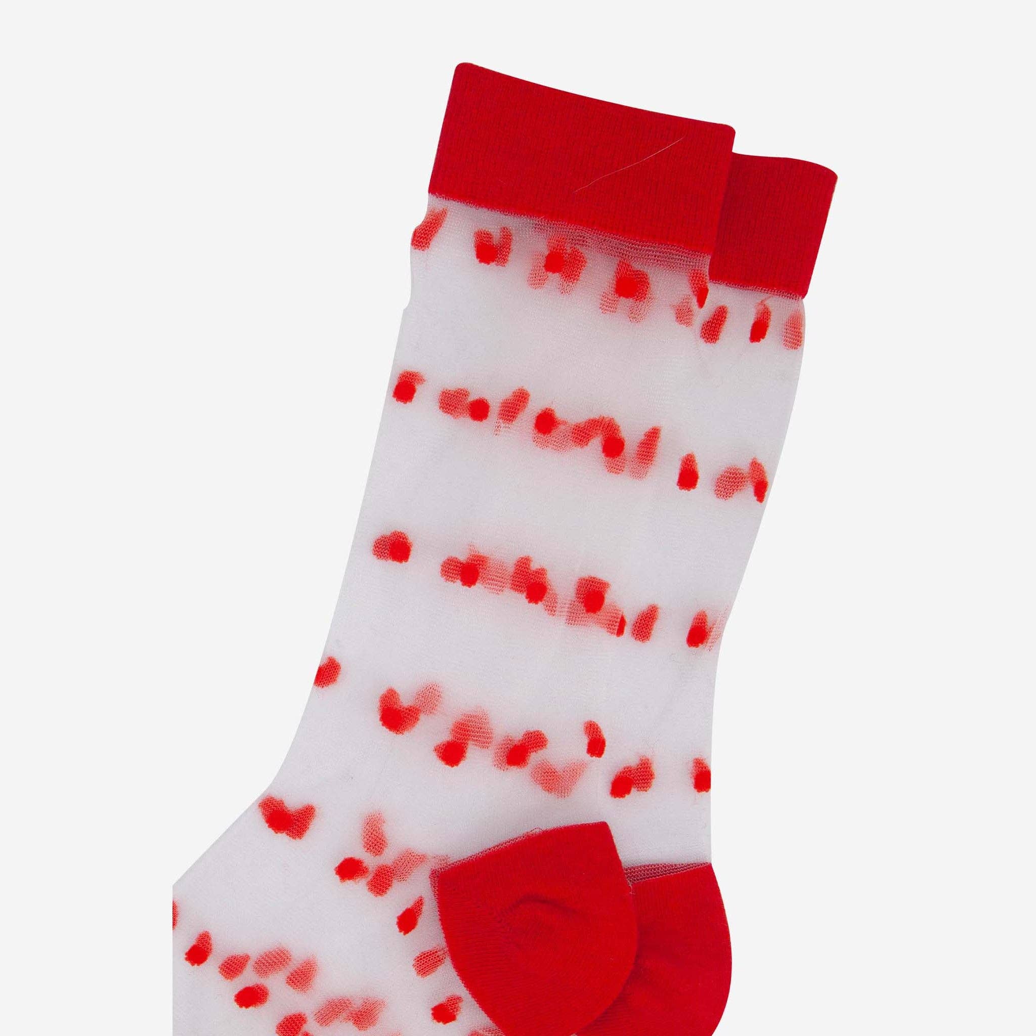 Sheer Red Polka Dot Statement Ankle Socks