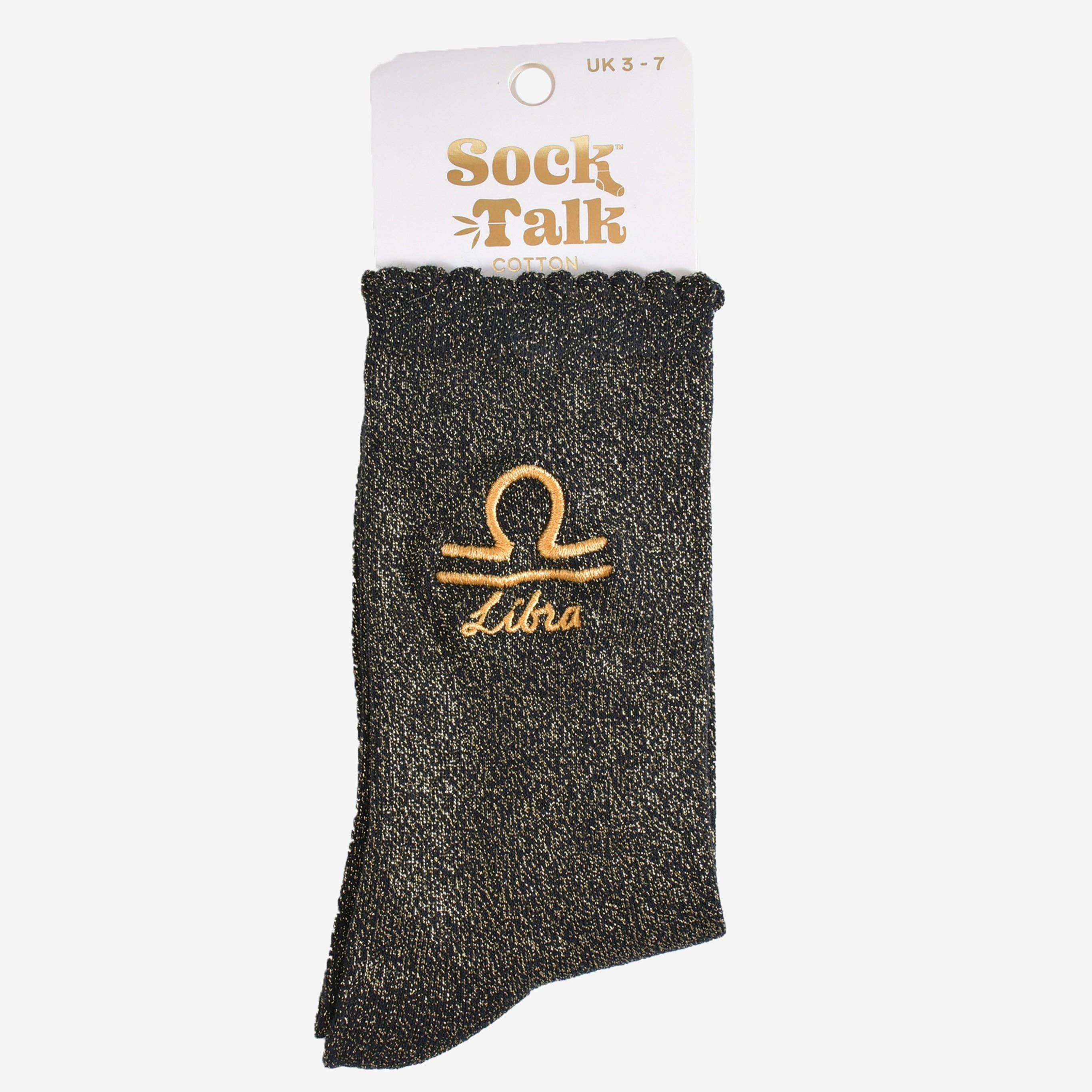 Libra Zodiac Black Gold Glitter Horoscope Socks