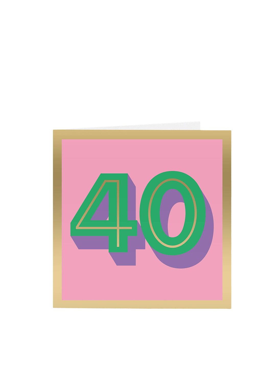 Card with '40' in green on a pink background with a gold border
