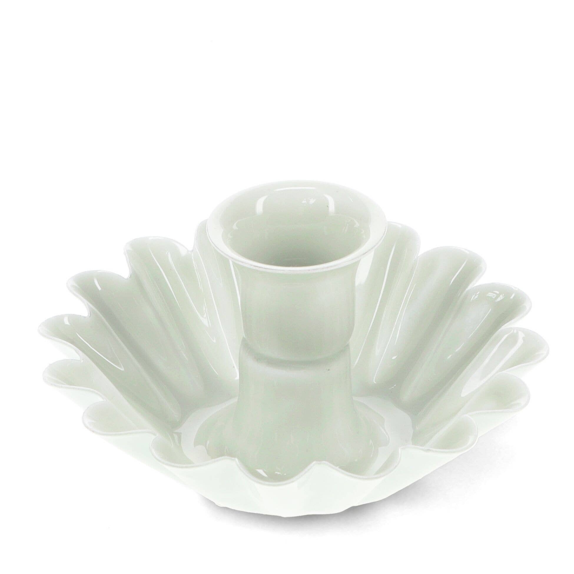 Enamel Cupped Flower Candle Holder - Light Grey