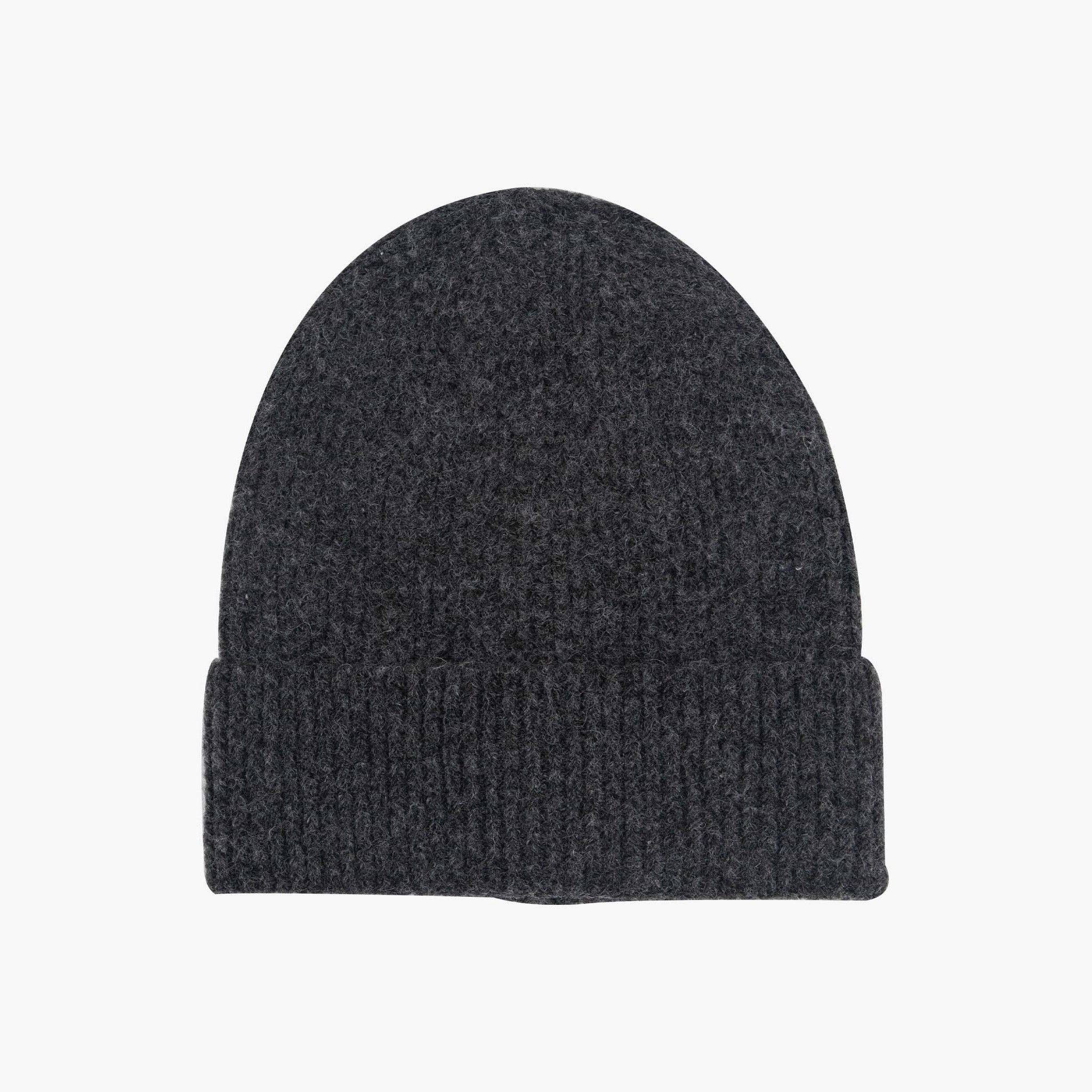 Wool Blend Beanie Hat - Dark Grey