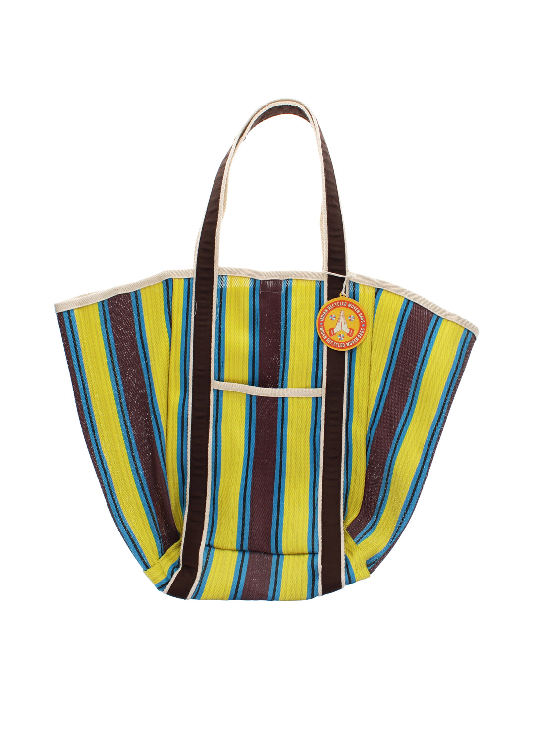 Recycled woven tote bag - Brown, yellow, teal
