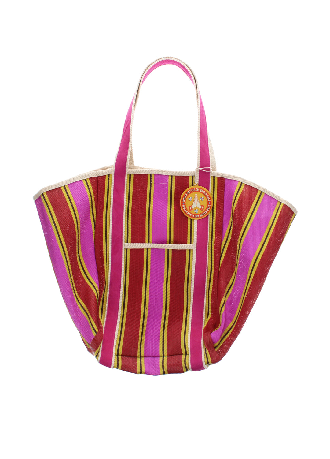 Recycled woven tote bag  - Yellow, pink, red