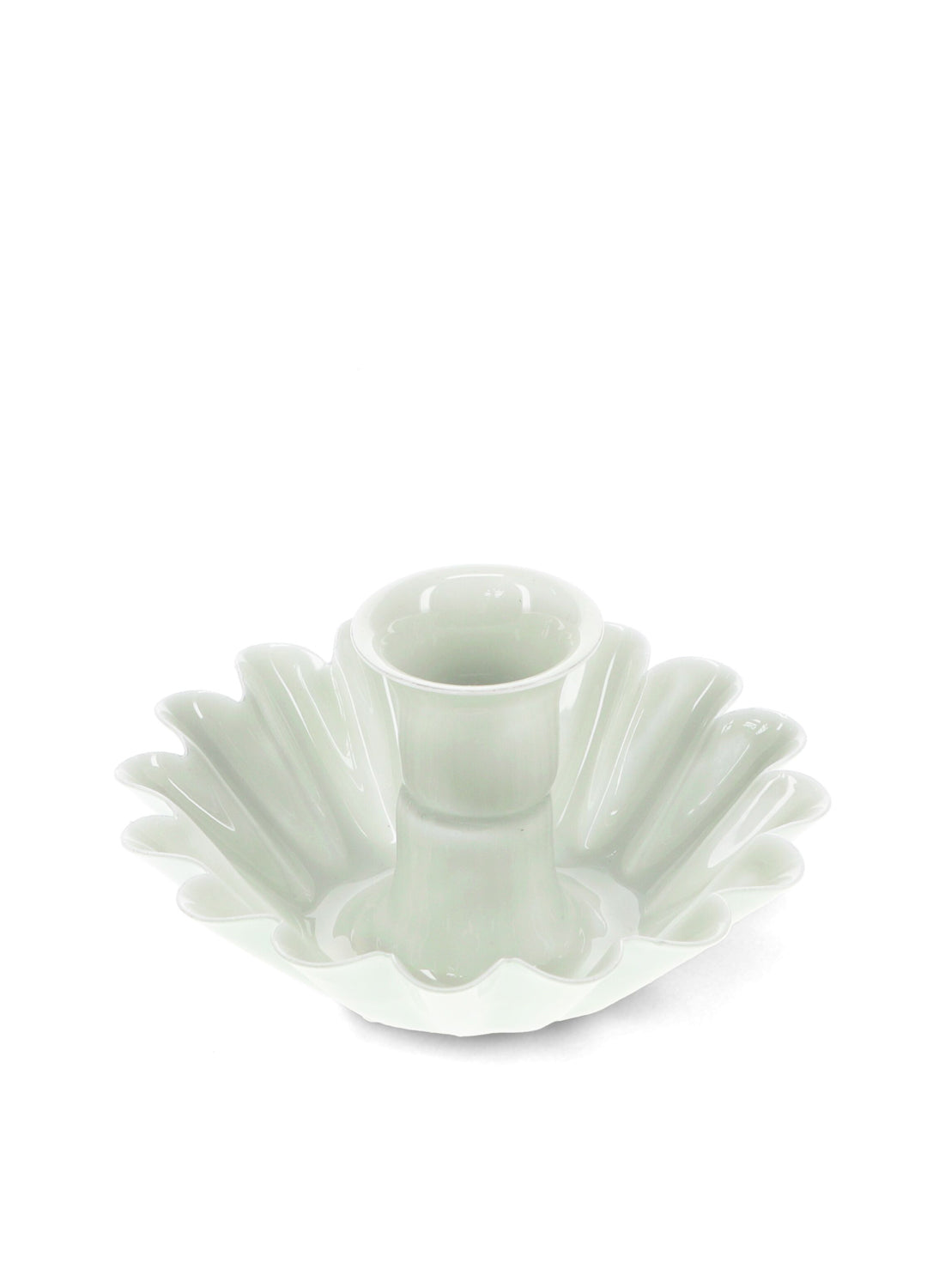 Enamel Cupped Flower Candle Holder - Light Grey