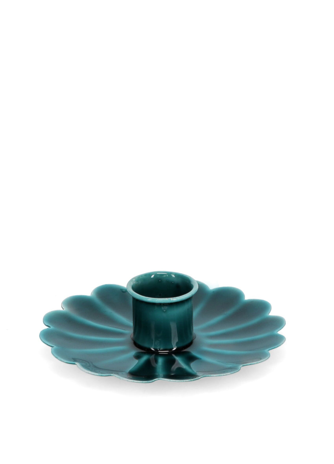 Enamel Flat Flower Candle Holder - Blue