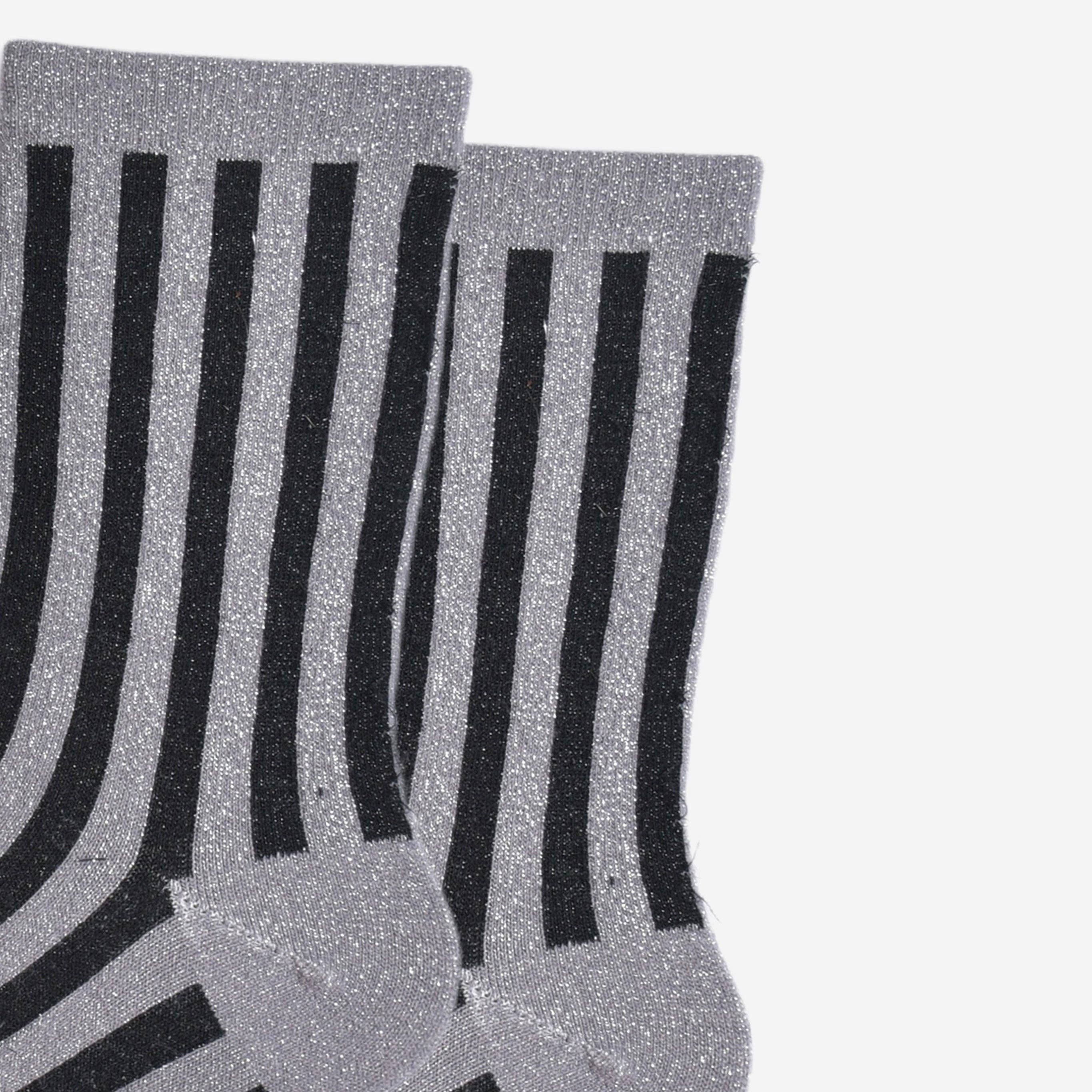Sparkly Grey Black Vertical Stripe Glitter Socks