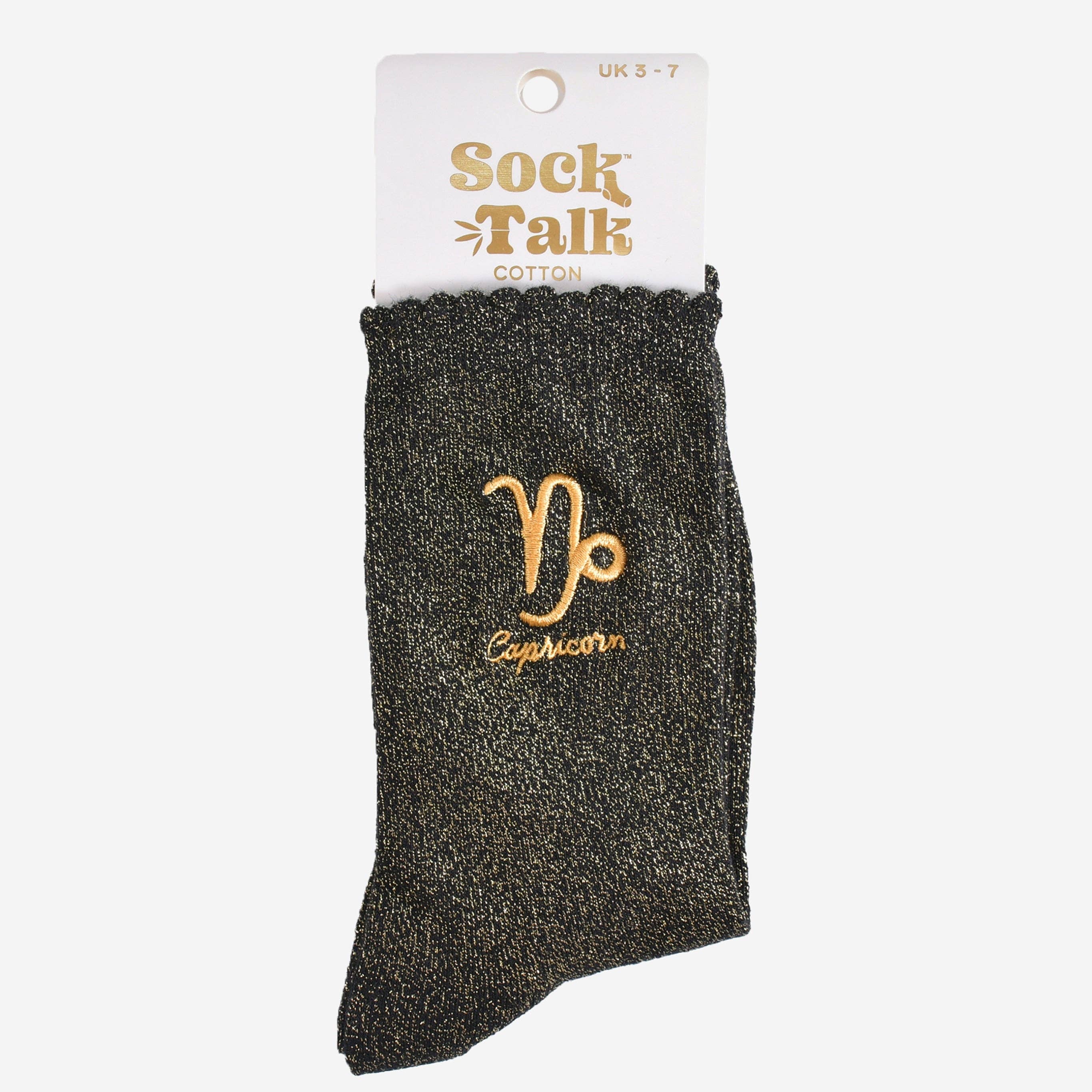 Capricorn Zodiac Black Gold Glitter Horoscope Socks