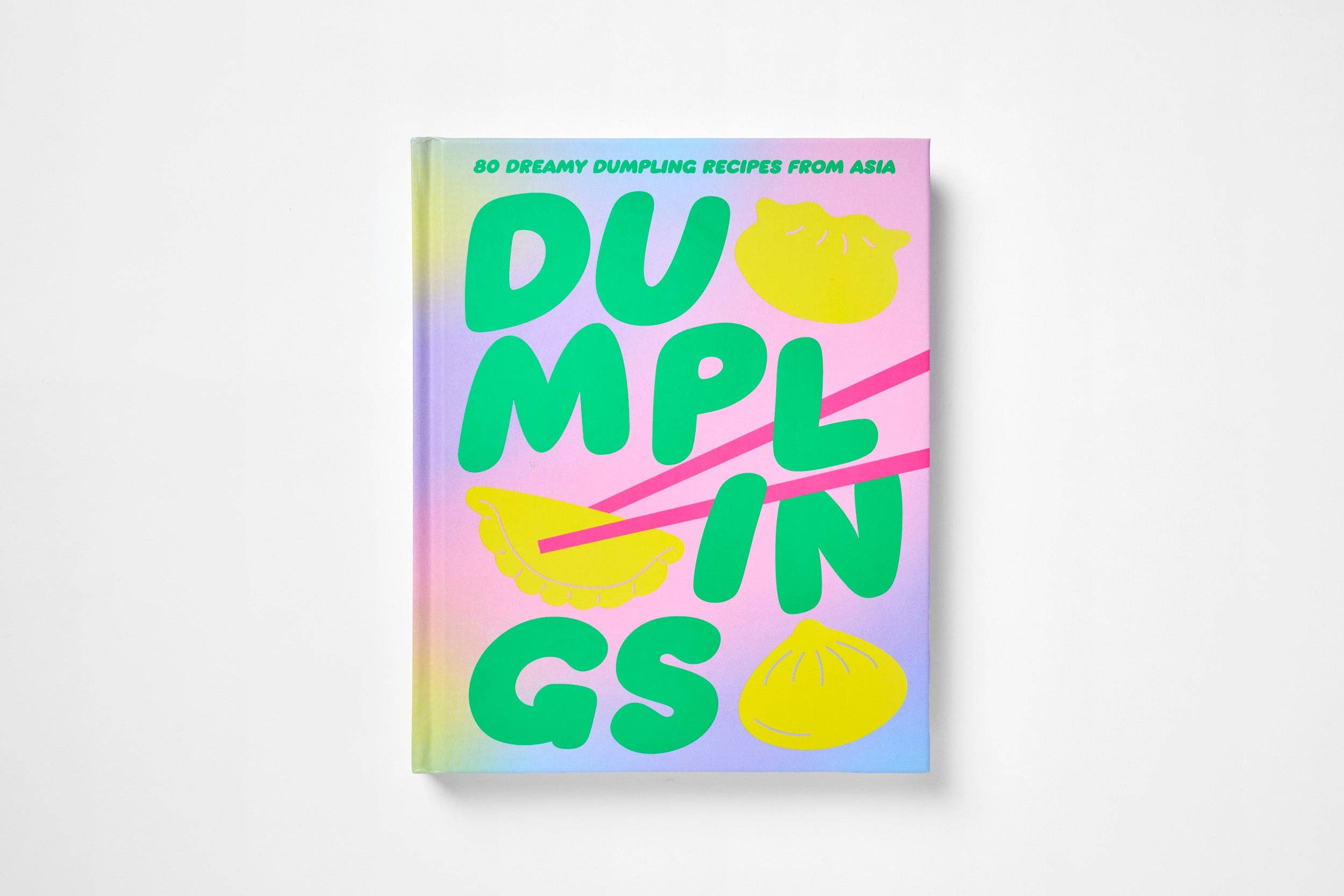 Book titled 'Dumplings' with colorful cover on a white background
