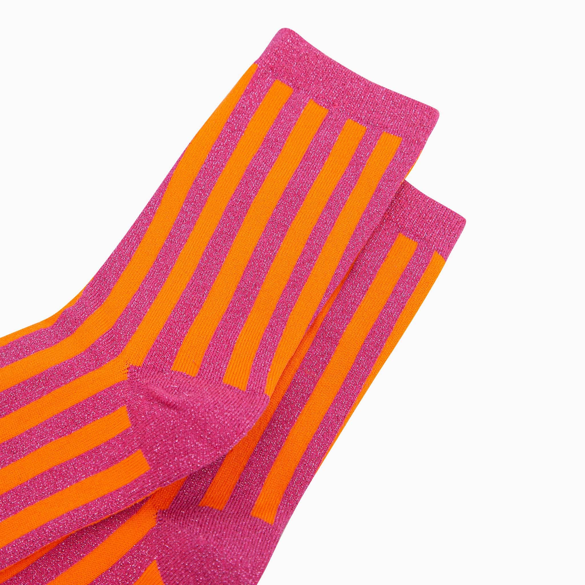 Sparkly Hot Pink Orange Vertical Stripe Glitter Socks
