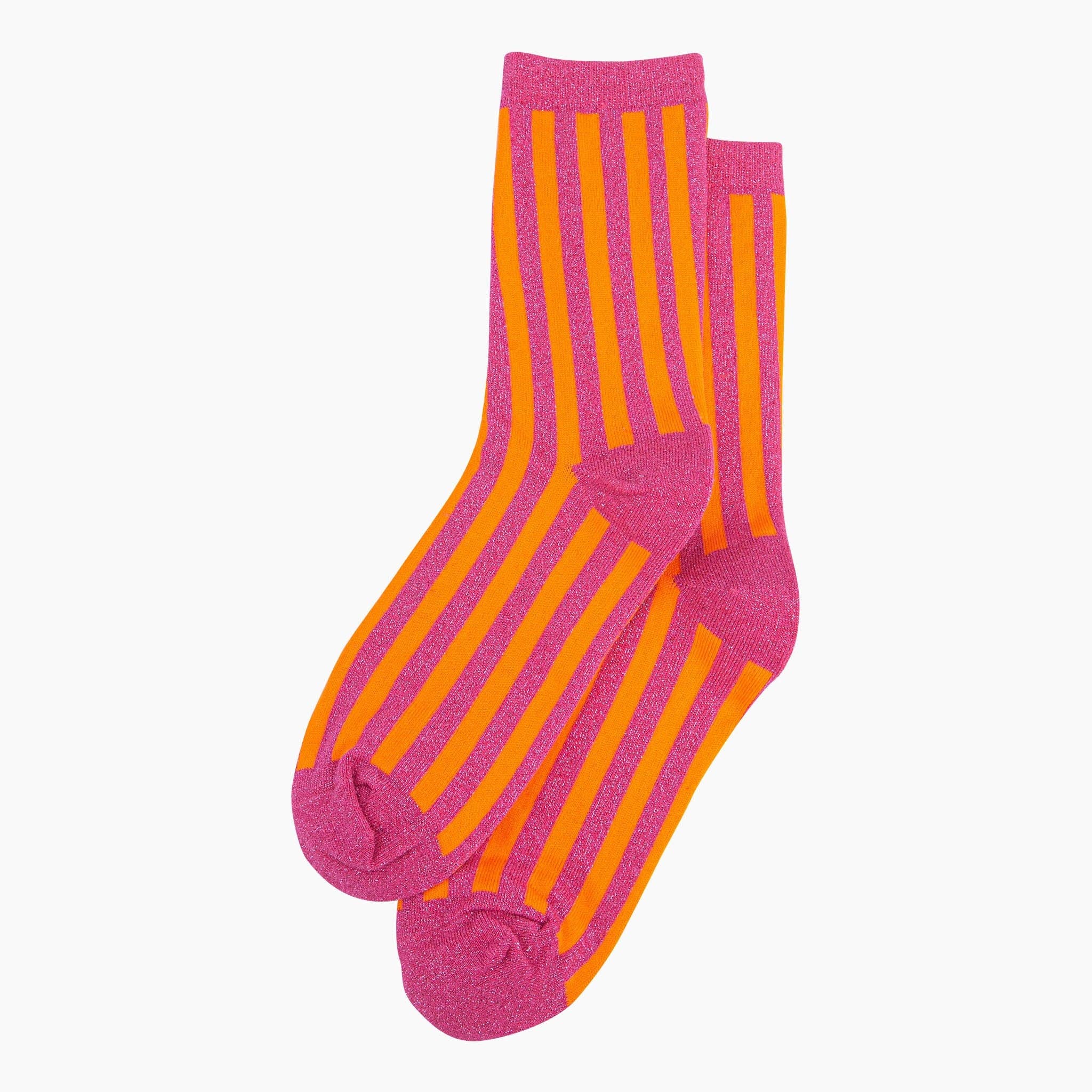 Sparkly Hot Pink Orange Vertical Stripe Glitter Socks