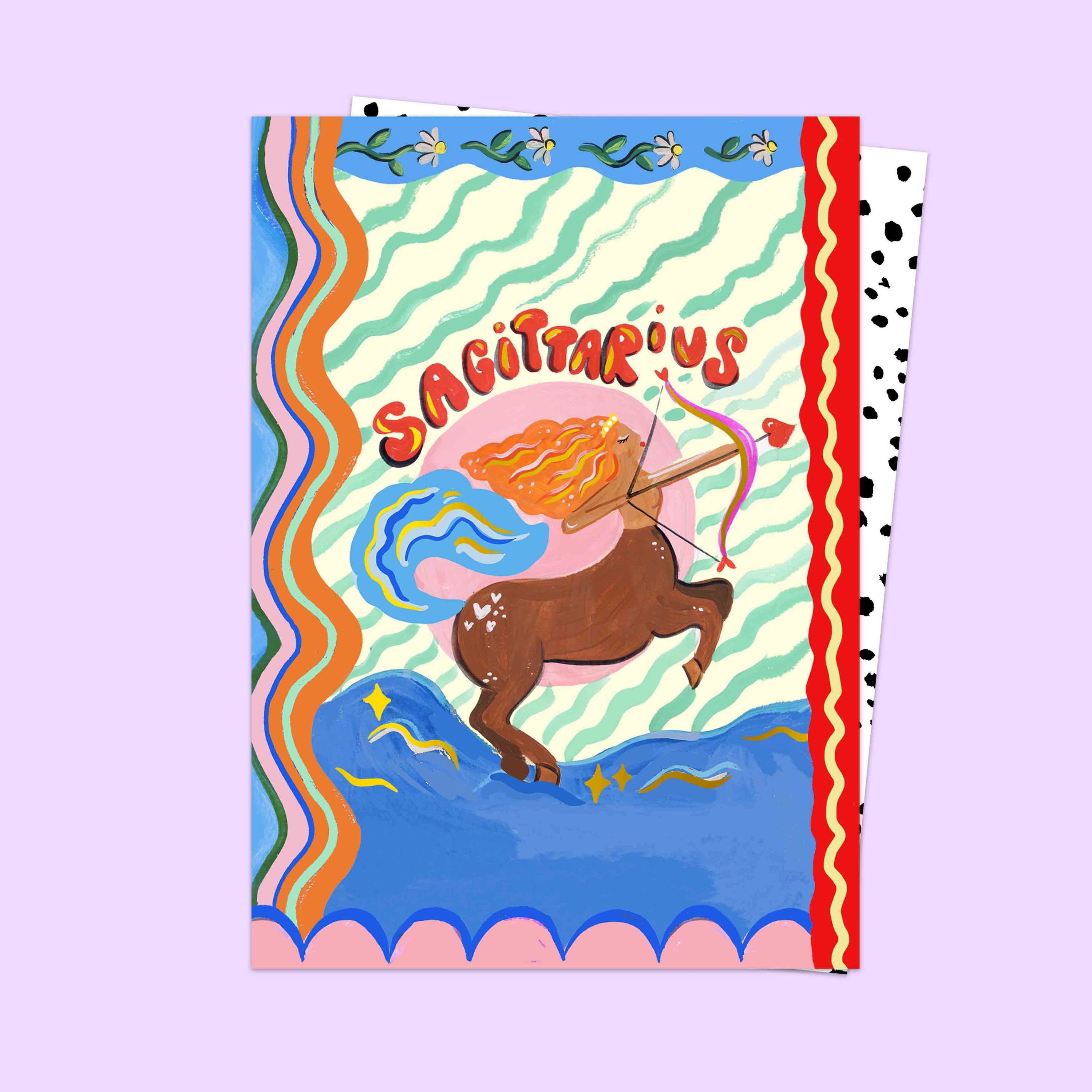 Colorful illustration of a zodiac sign on a light purple background