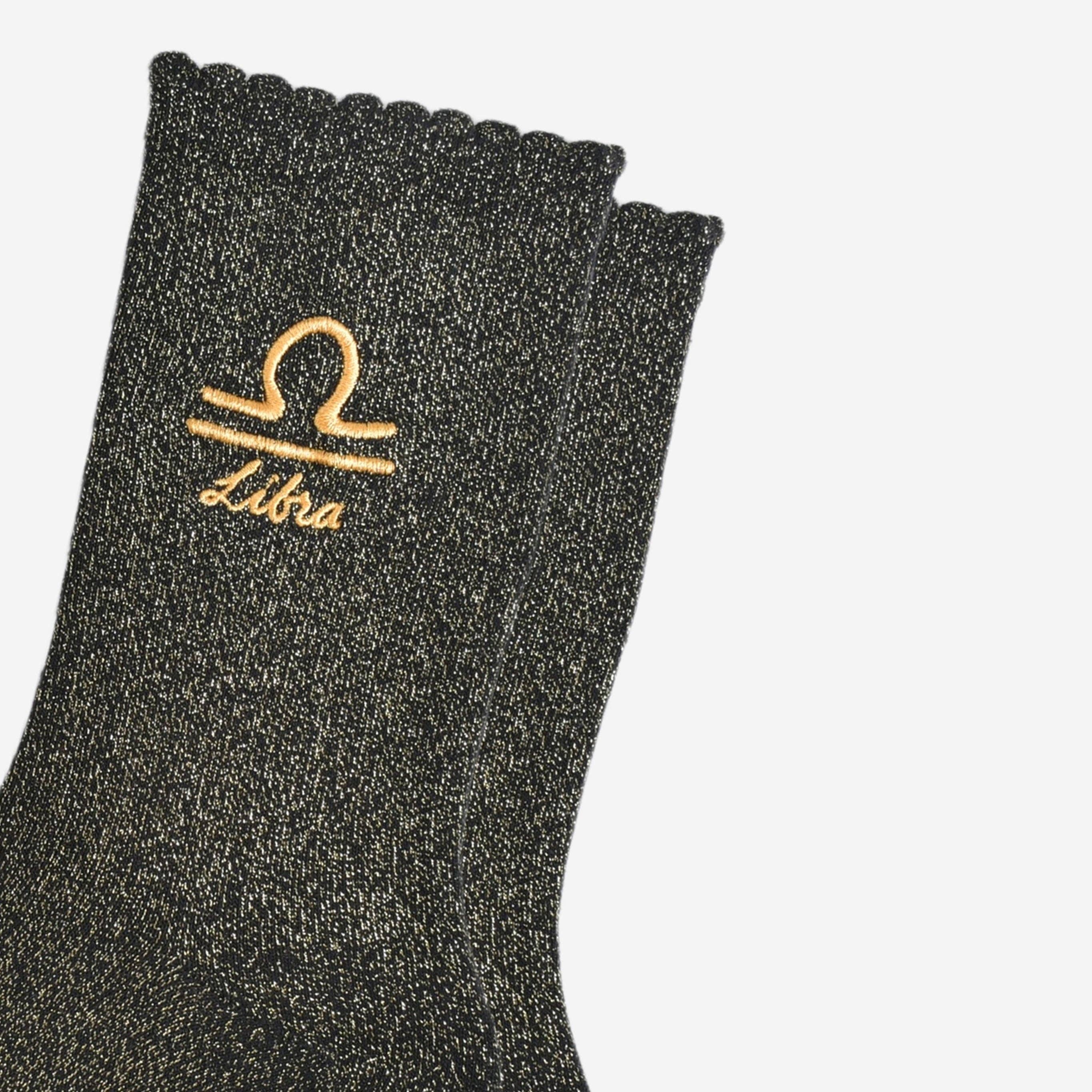 Libra Zodiac Black Gold Glitter Horoscope Socks