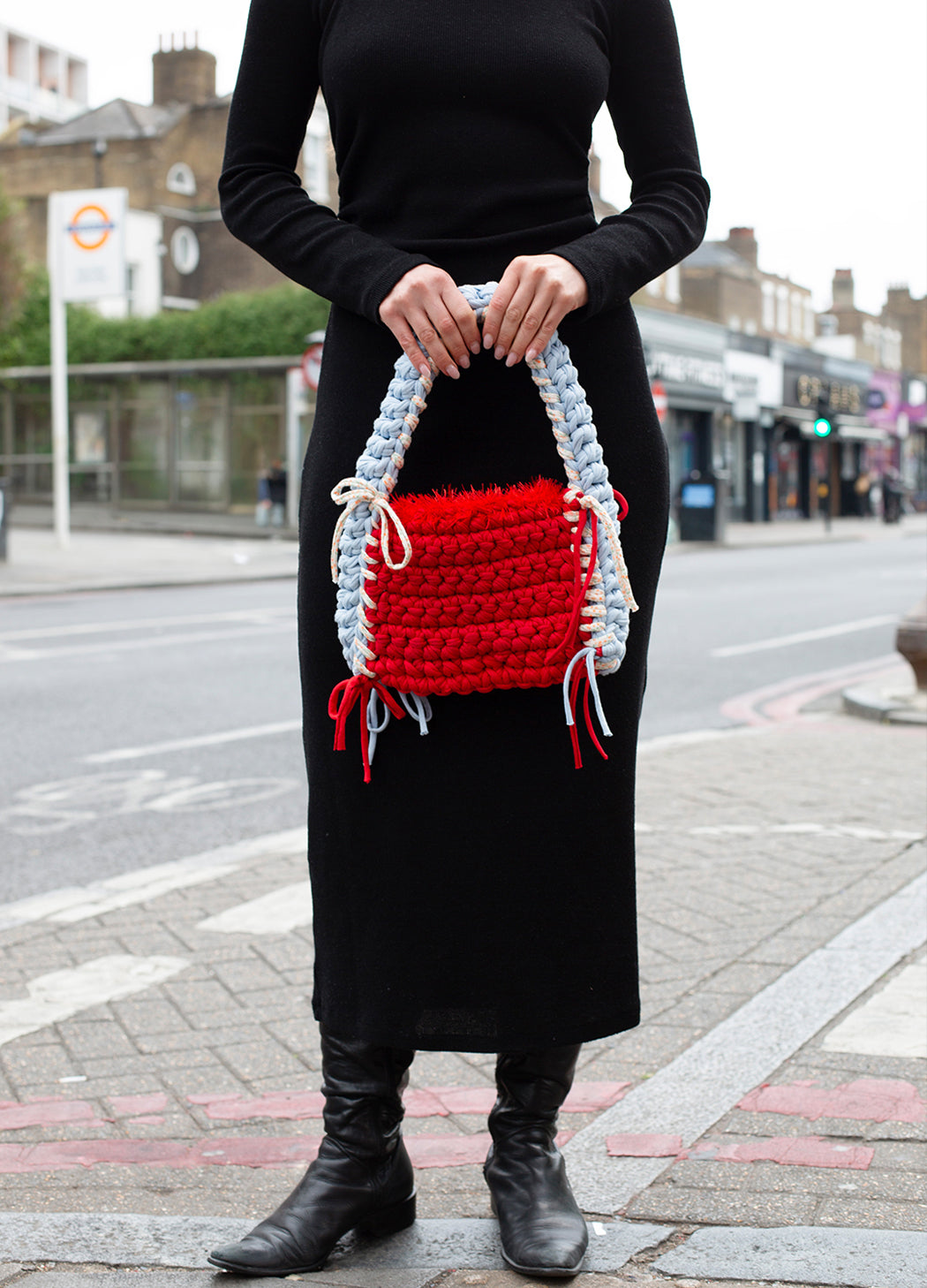 Sloe Mosey Delilah Bag - Sky Blue & Red