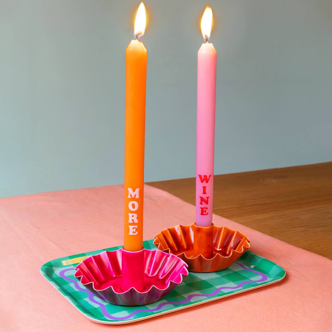 Scalloped Pink Metal Candle Holder