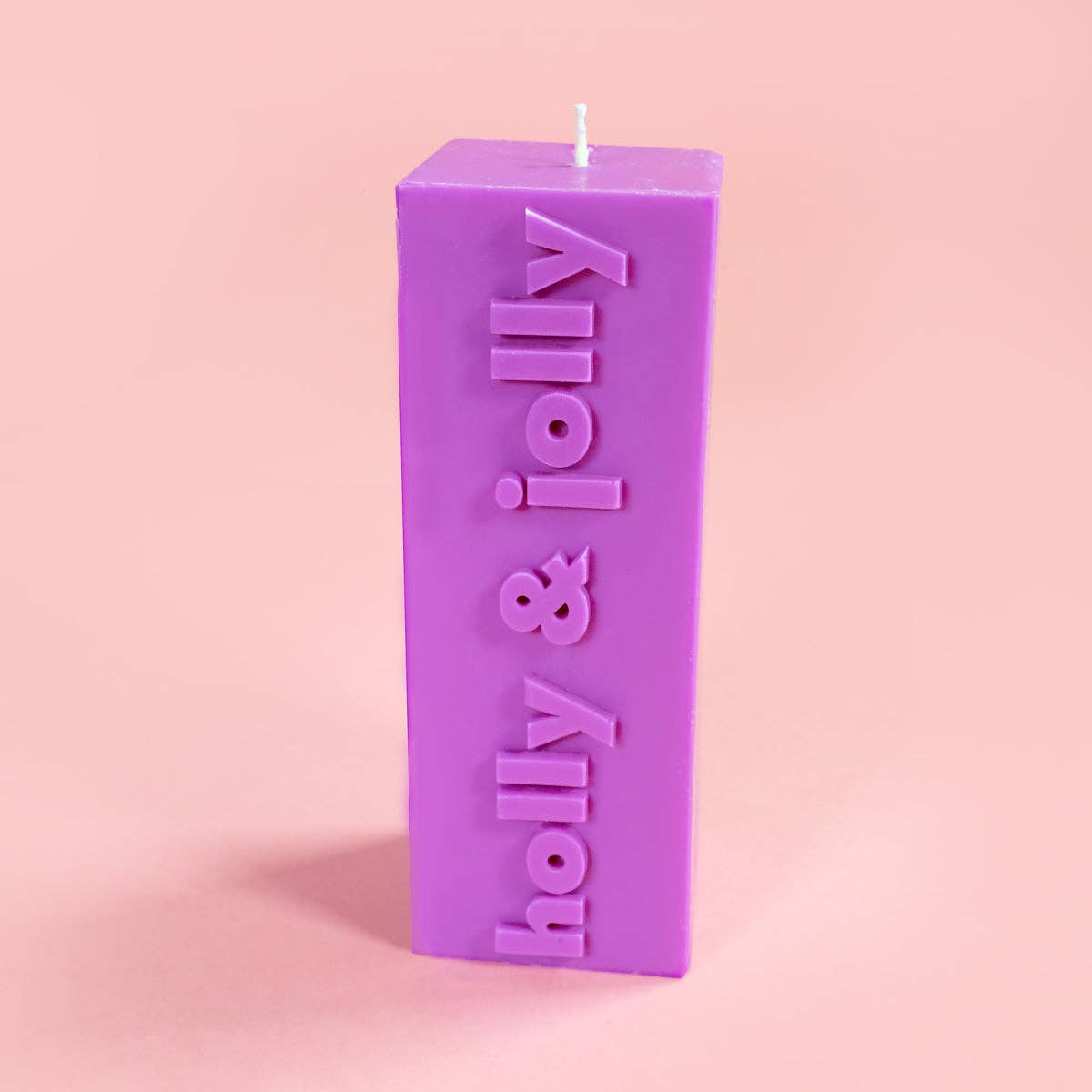 'Holly & Jolly' Christmas Slogan Block Pillar Candle