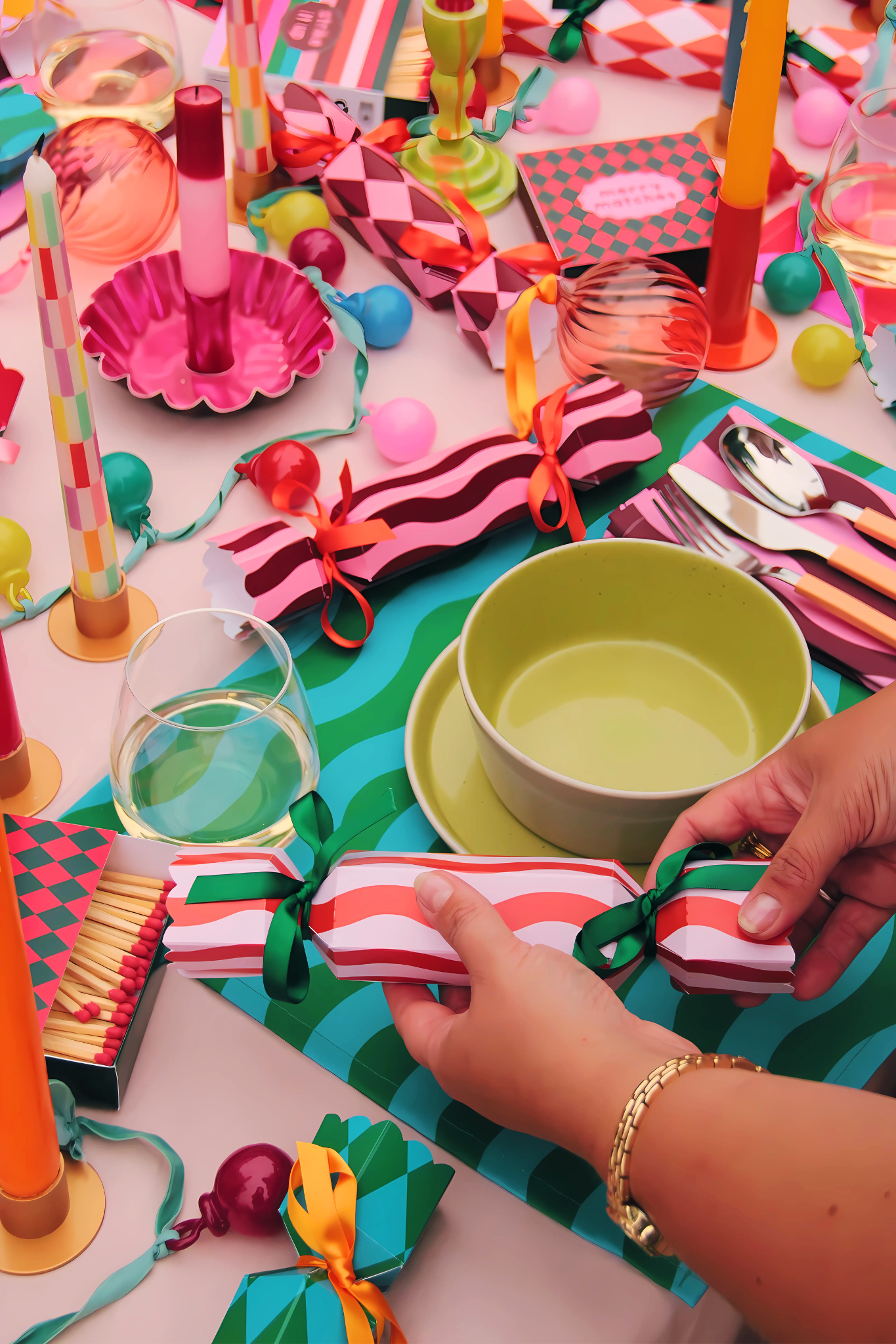 Stripe Pattern Christmas Crackers - Orange and Blush