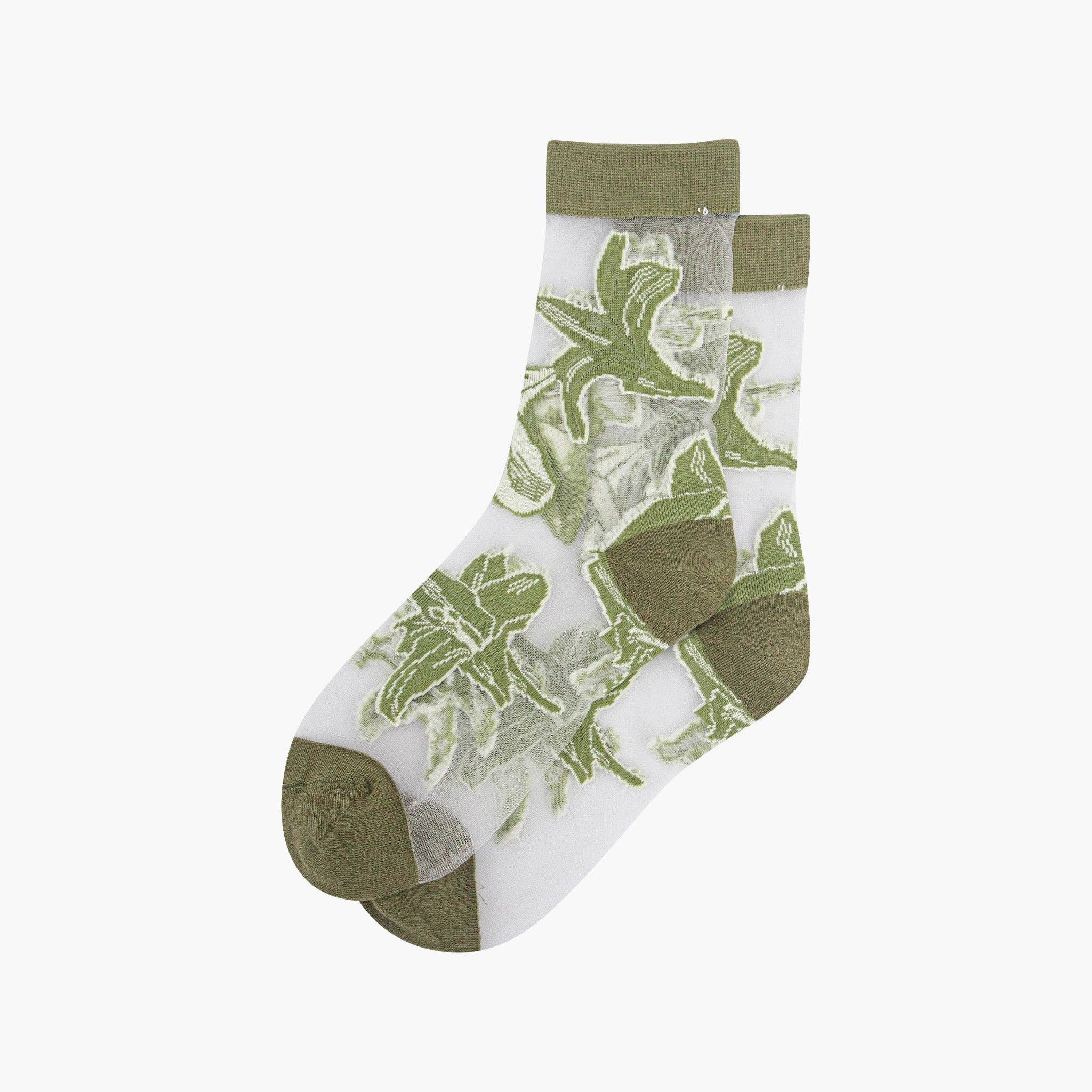 Sheer Green Tropical Floral Statement Ankle Socks
