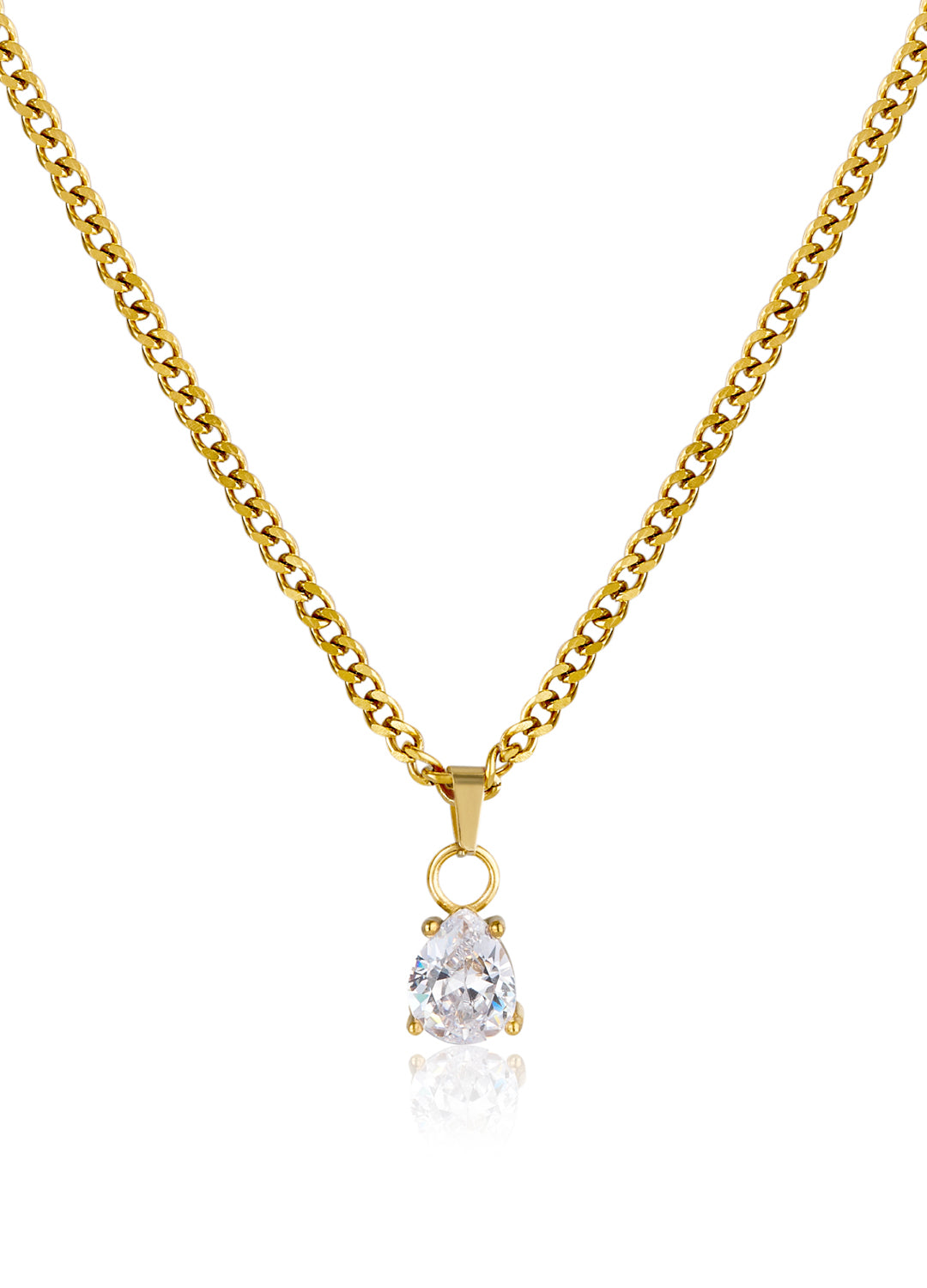April Topaz White Clear - Teardrop Birthstone Cubic Zirconia Pendant