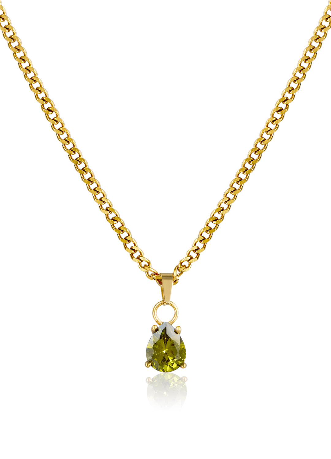 August Peridot Yellow - Teardrop Birthstone Cubic Zirconia Pendant