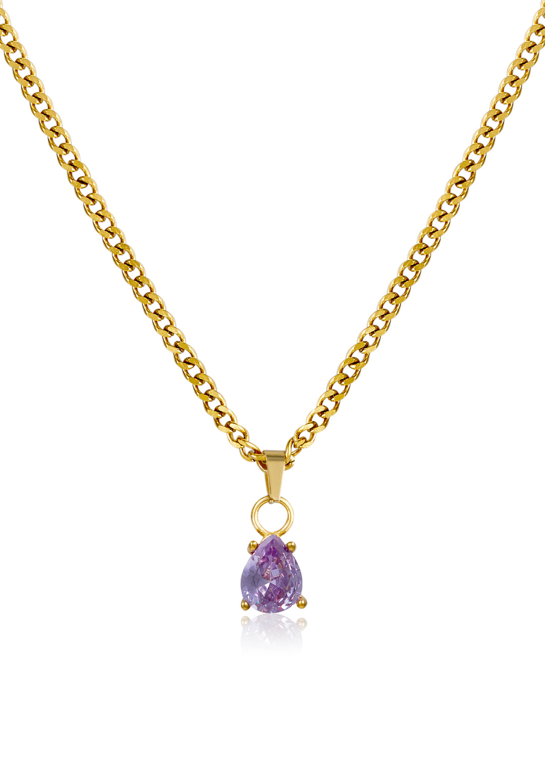 February Amethyst Purple - Teardrop Birthstone Cubic Zirconia Pendant