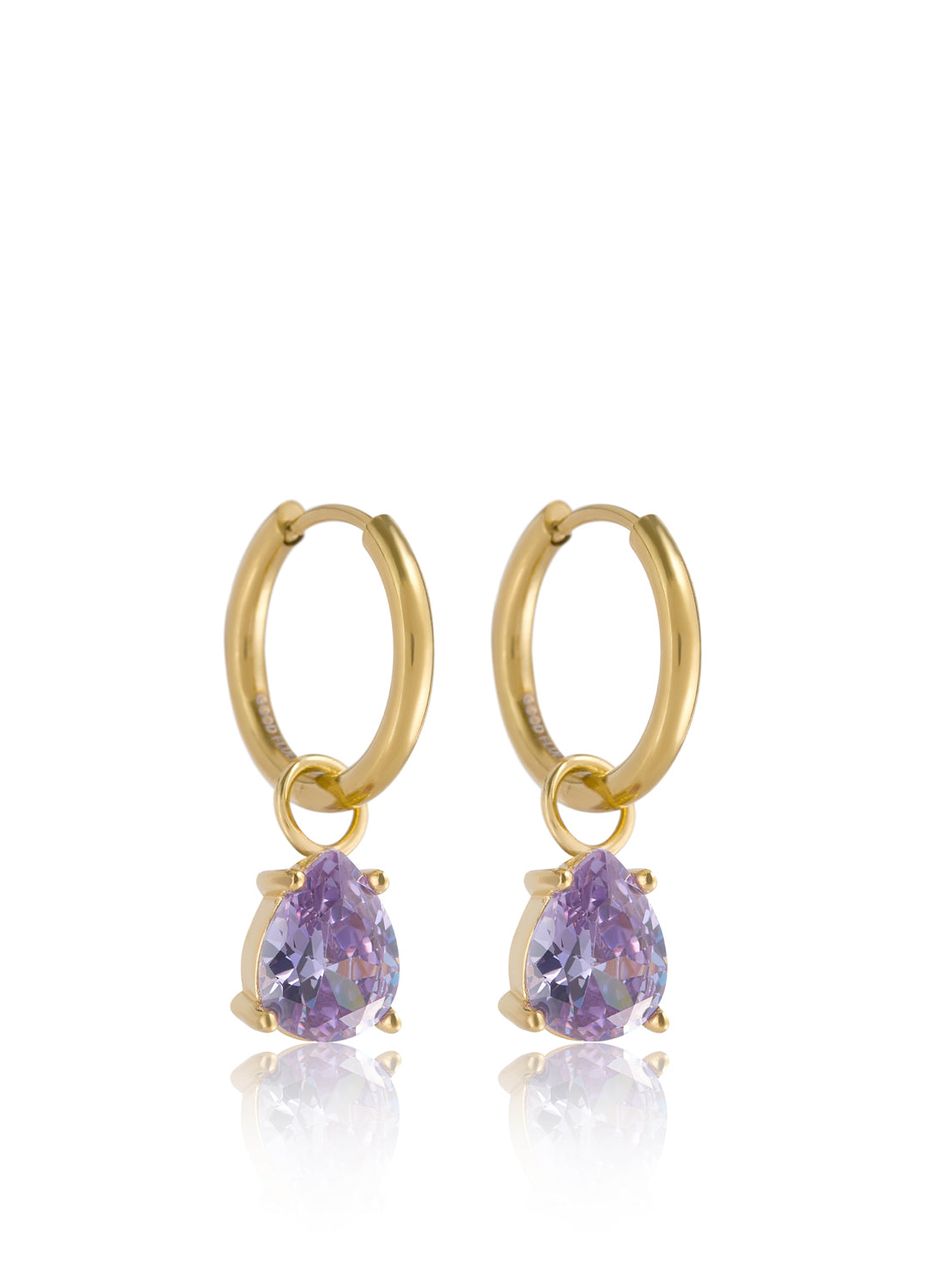 February Amethyst Purple - Teardrop Cubic Zirconia Birthstone Earrings