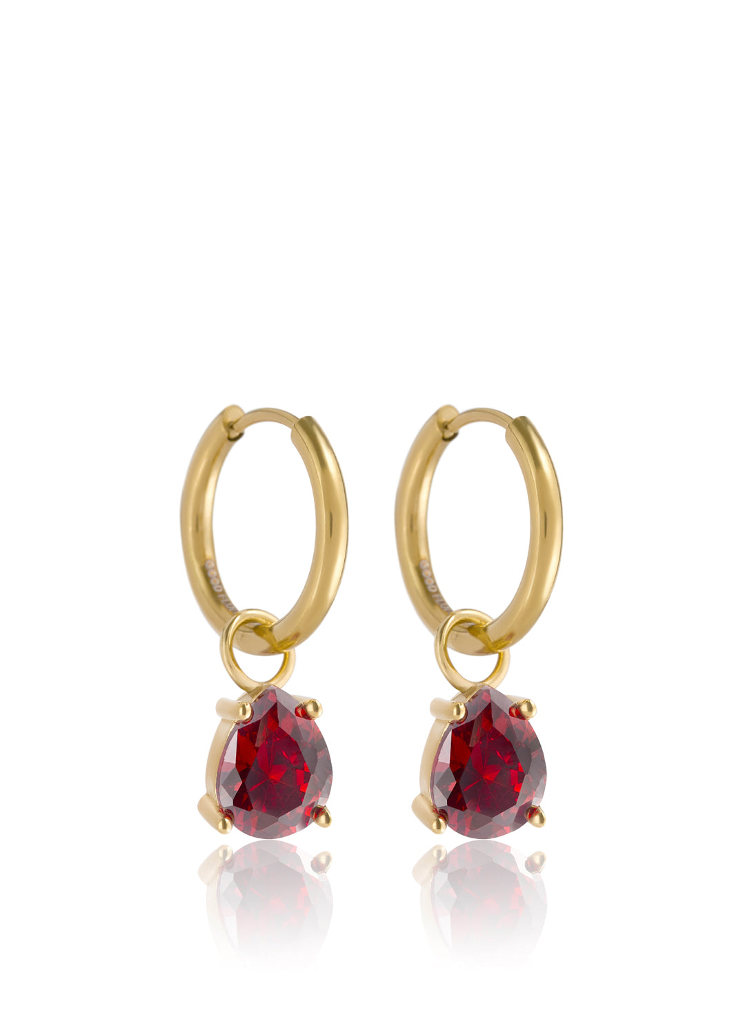 January Garnet Red - Teardrop Cubic Zirconia Birthstone Earrings