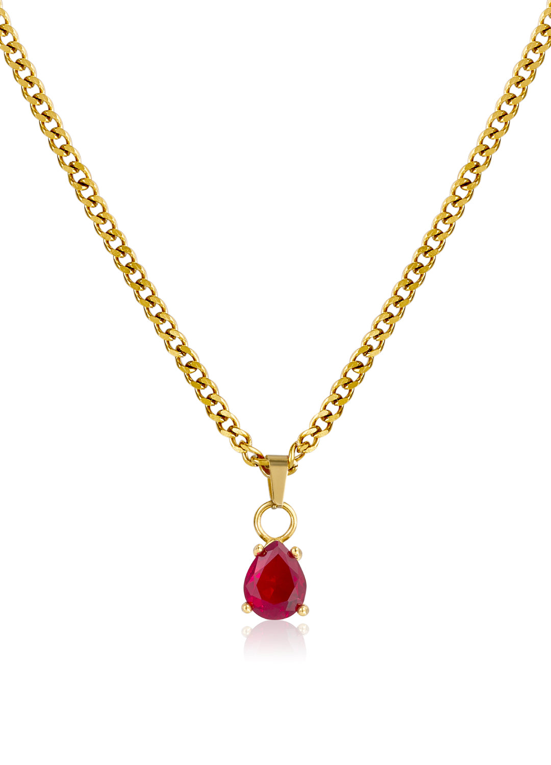 July Deep Ruby Red - Teardrop Birthstone Cubic Zirconia Pendant